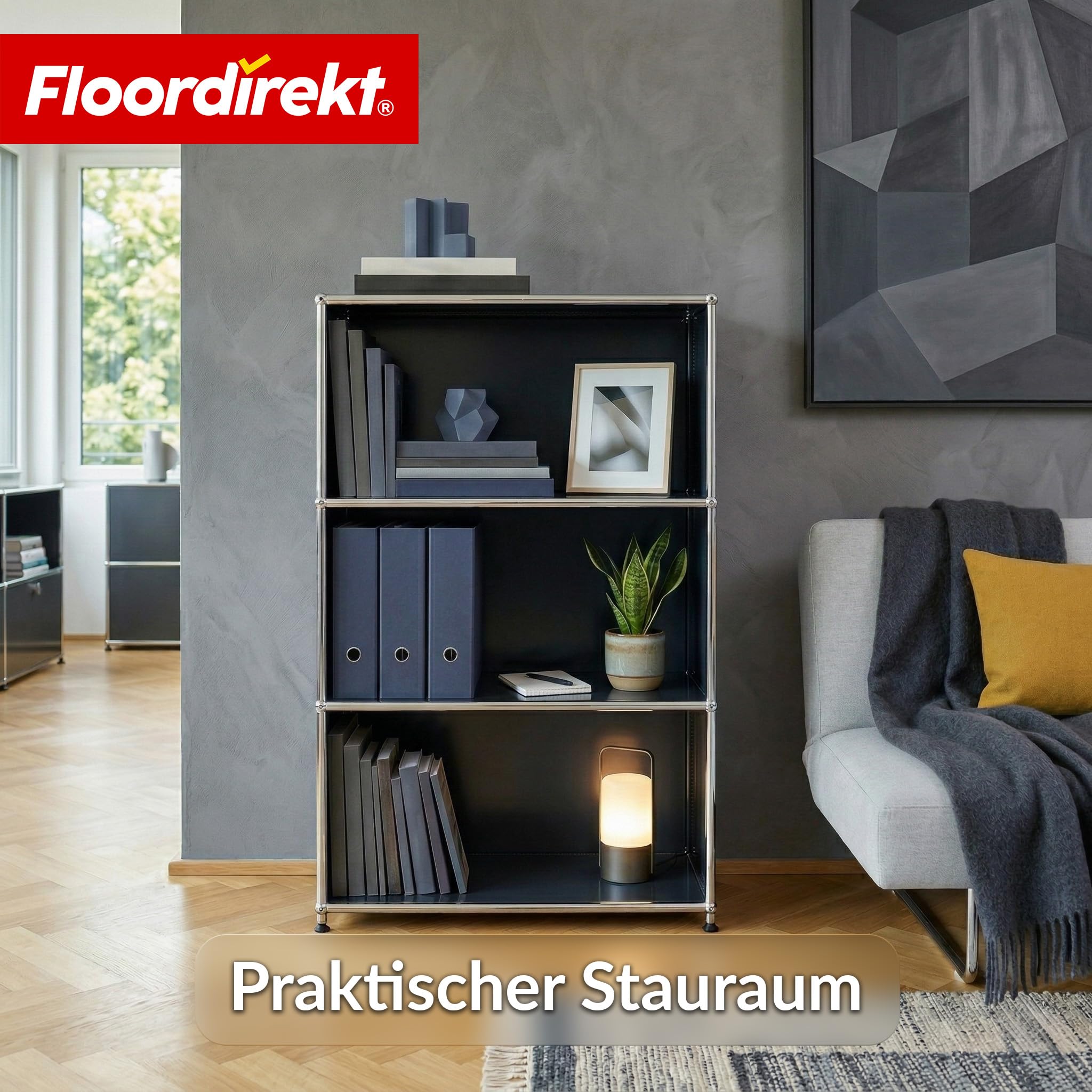 Floordirekt Regal Schwarz 75x40x120cm - 4 Ablagen - Metallregal mit Seitenwänden - Modernes Aufbewahrungsregal - Würfelregal - Concept Epure MK-101