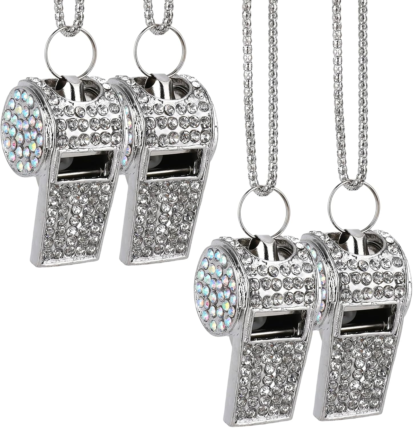 Pack de 2 silbatos con collar metálico y cadena plateada miniatura 1