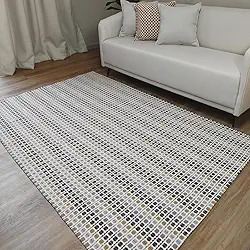 Tapete Sala Quarto Grande Artesanal 2,00 x 1,40m Quadriculado Rústico Colorido Cru Tear 100% Algodão Antiderrapante Lavável Decorativo Minimalista (Caramelo)