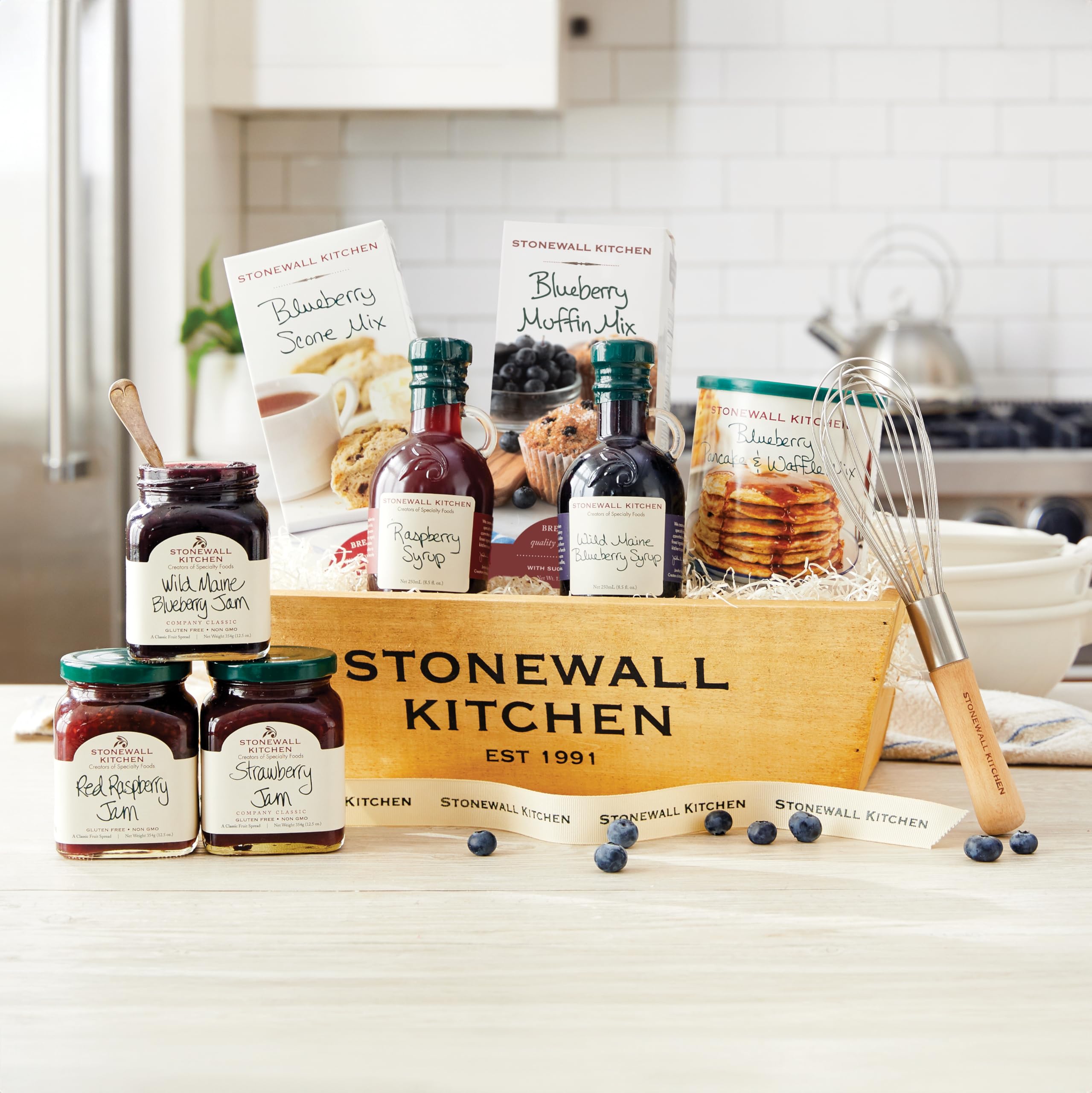 Stonewall Kitchen Berry Breakfast Gift Basket (9 Piece Wood Gift Box Set)