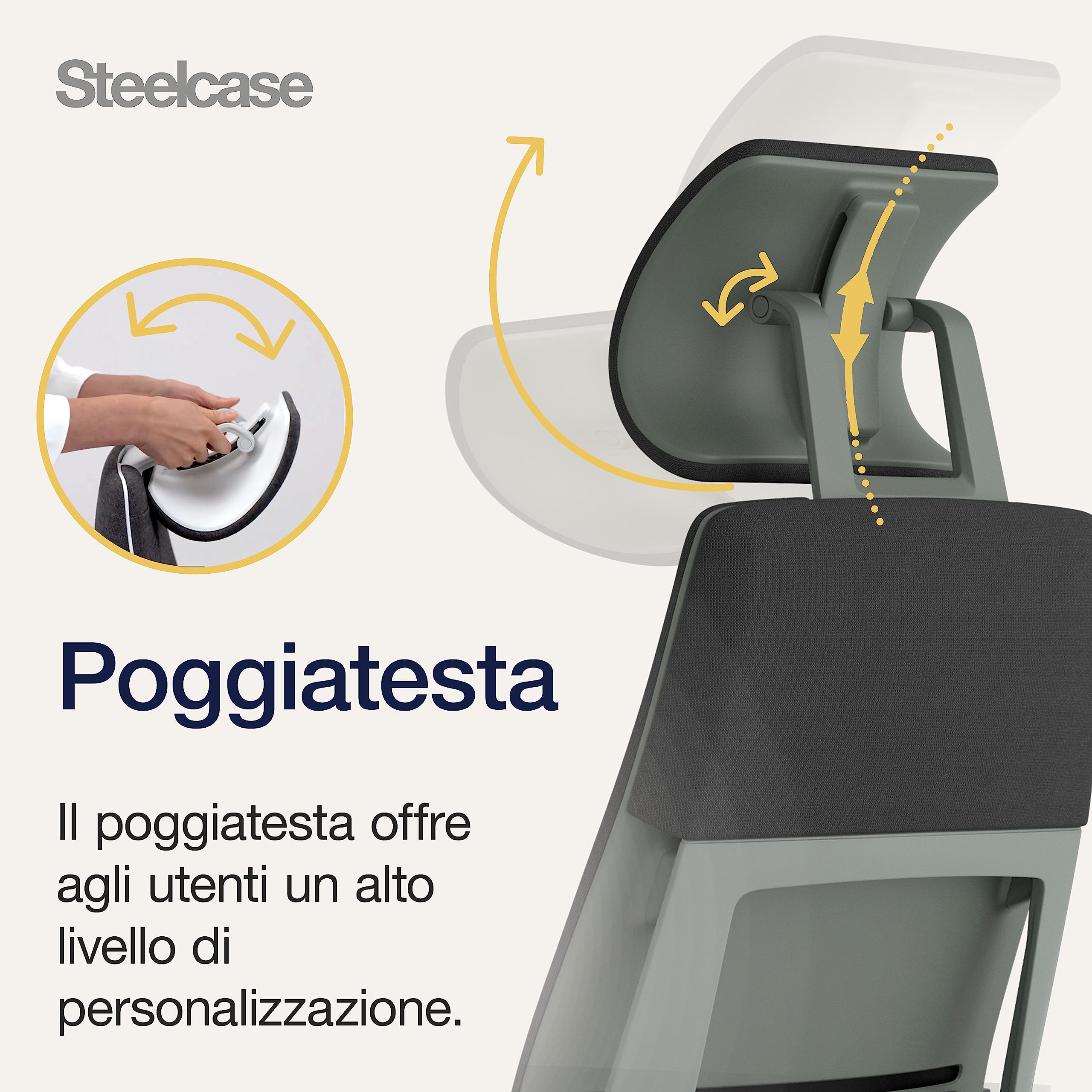Sedia da ufficio ergonomica Steelcase Gesture con braccioli regolabili a 360°, supporto lombare 3D Live Back, poggiatesta regolabile Onyx; Prodotto in Europa | Prodotta in Francia, garanzia 12 anni, facile da montare, ruote universali, materiali premium,