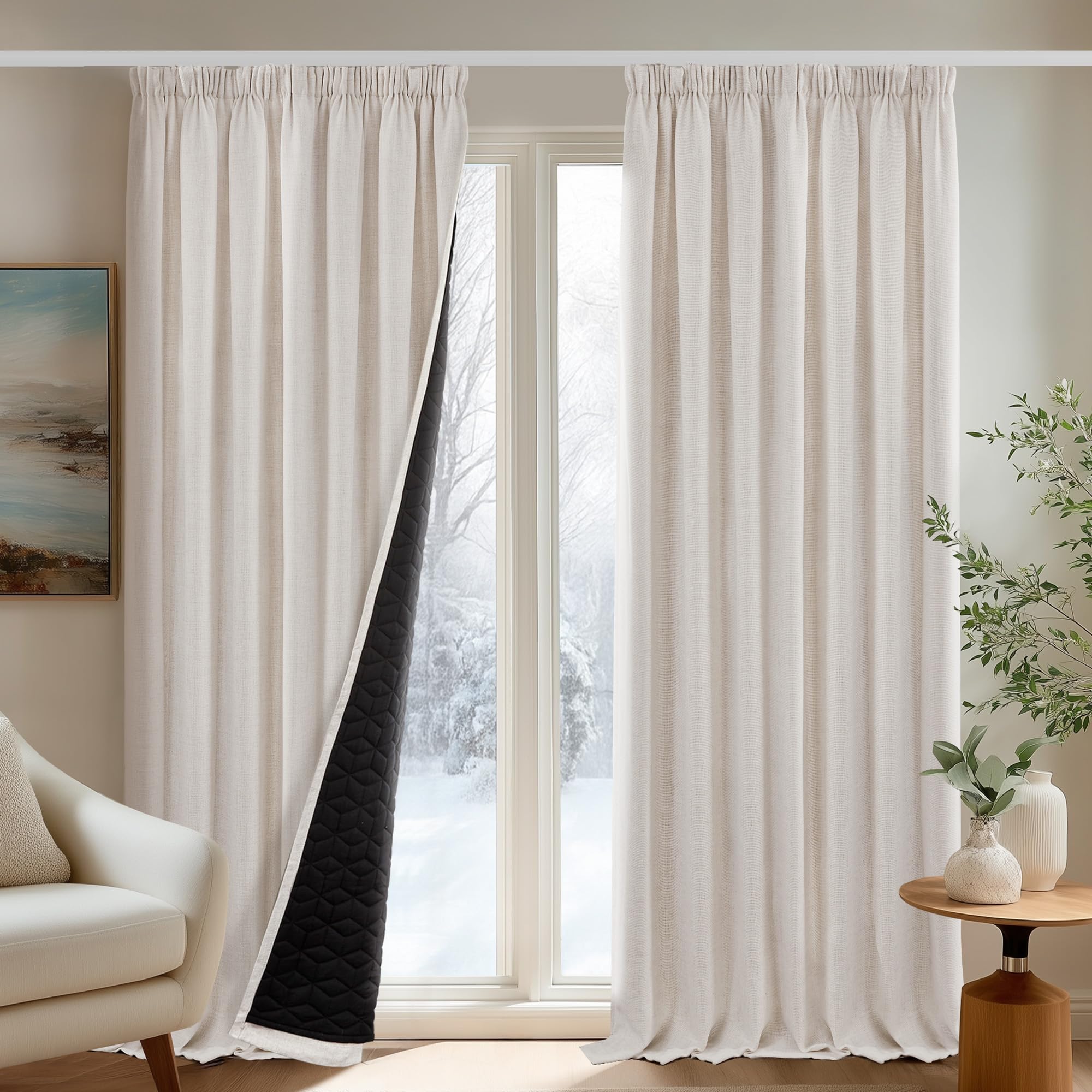Deconovo Blickdichte Verdunkelungsgardinen Thermogardine H245 x B140 cm 2er Set Leinenoptik OEKO-TEX