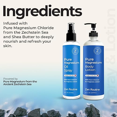 Miniatura 5 de Loción de magnesio de 8 onzas y aceite de magnesio en aerosol de 12 onzas  Tópico extra fuerte para relajación, sueño, cuidado muscular y articular,