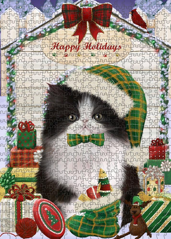 Christmas House with Presents Persian Cat Jigsaw Puzzle for Adults - Animal Printed Interlocking Puzzle Game Artwork - Gift for Dog Lover's -1000 Pcs 29.5"x19.7", PZLE53158