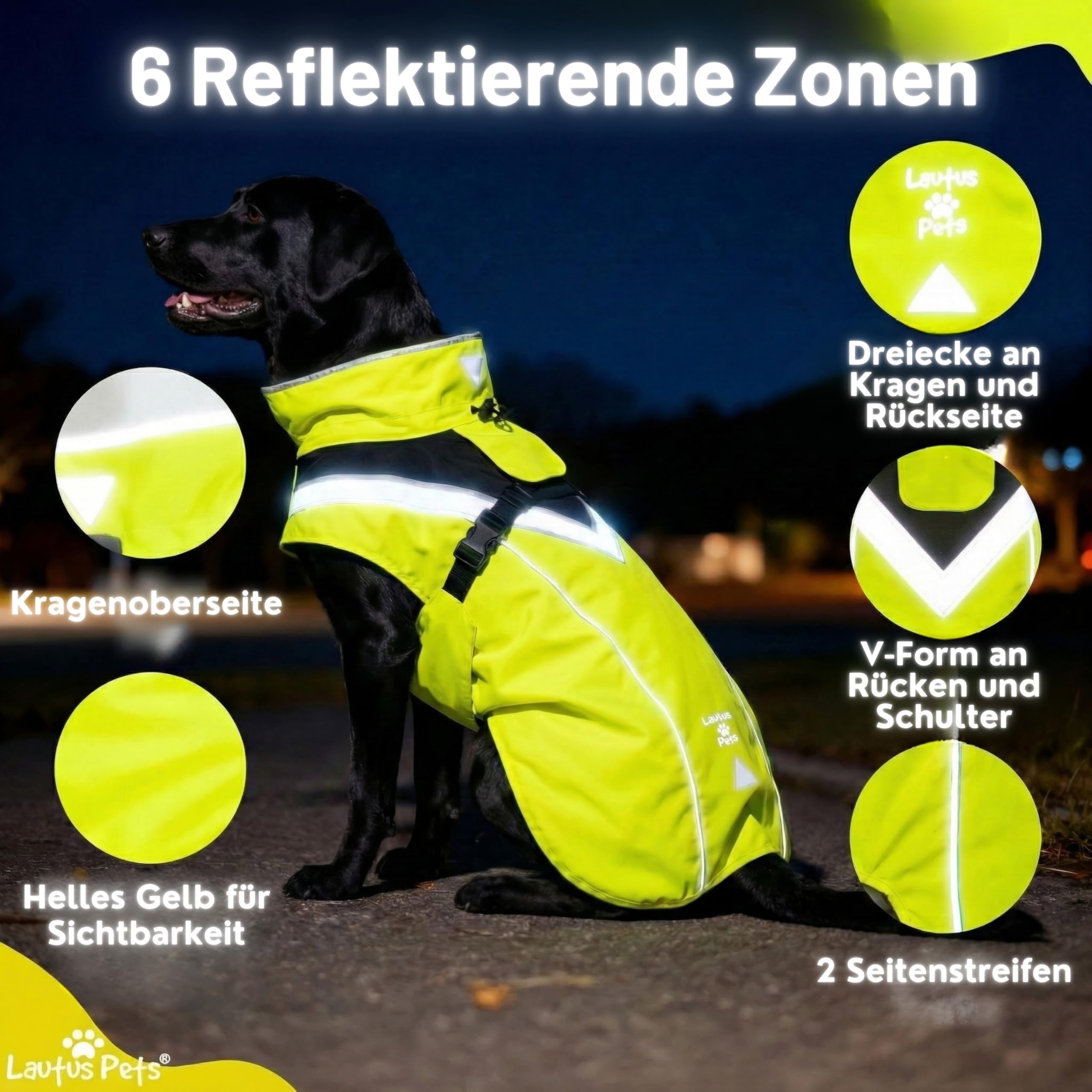 Wasserdichter Hunderegenmantel, reflektierenden Sicherheitsstreifen & Leinenöffnung – Leichte, Jacke für mittelgroße Hunde von Lautus Pets - XL, Gelb