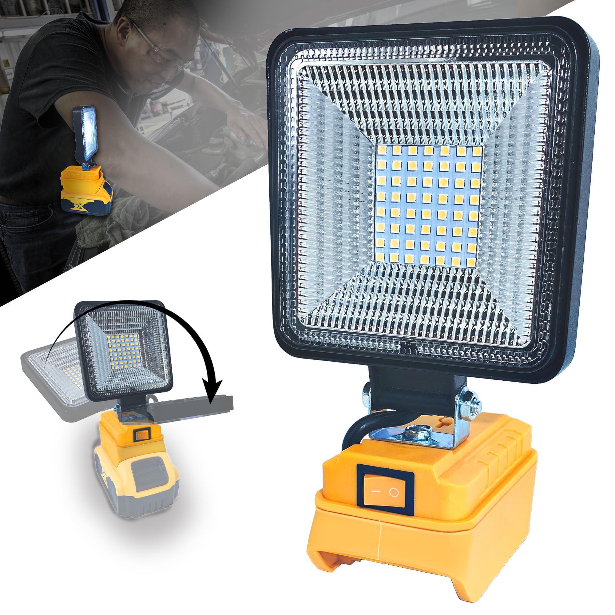 Cordless LED Work Light for Dewalt 20/18v Battery, 30W 3000Lumens Flood Lights Outdoor for Dewalt 20V Battery, Underhood Work Light with Two USB Charging Port for Emergency, Workshop, Garage