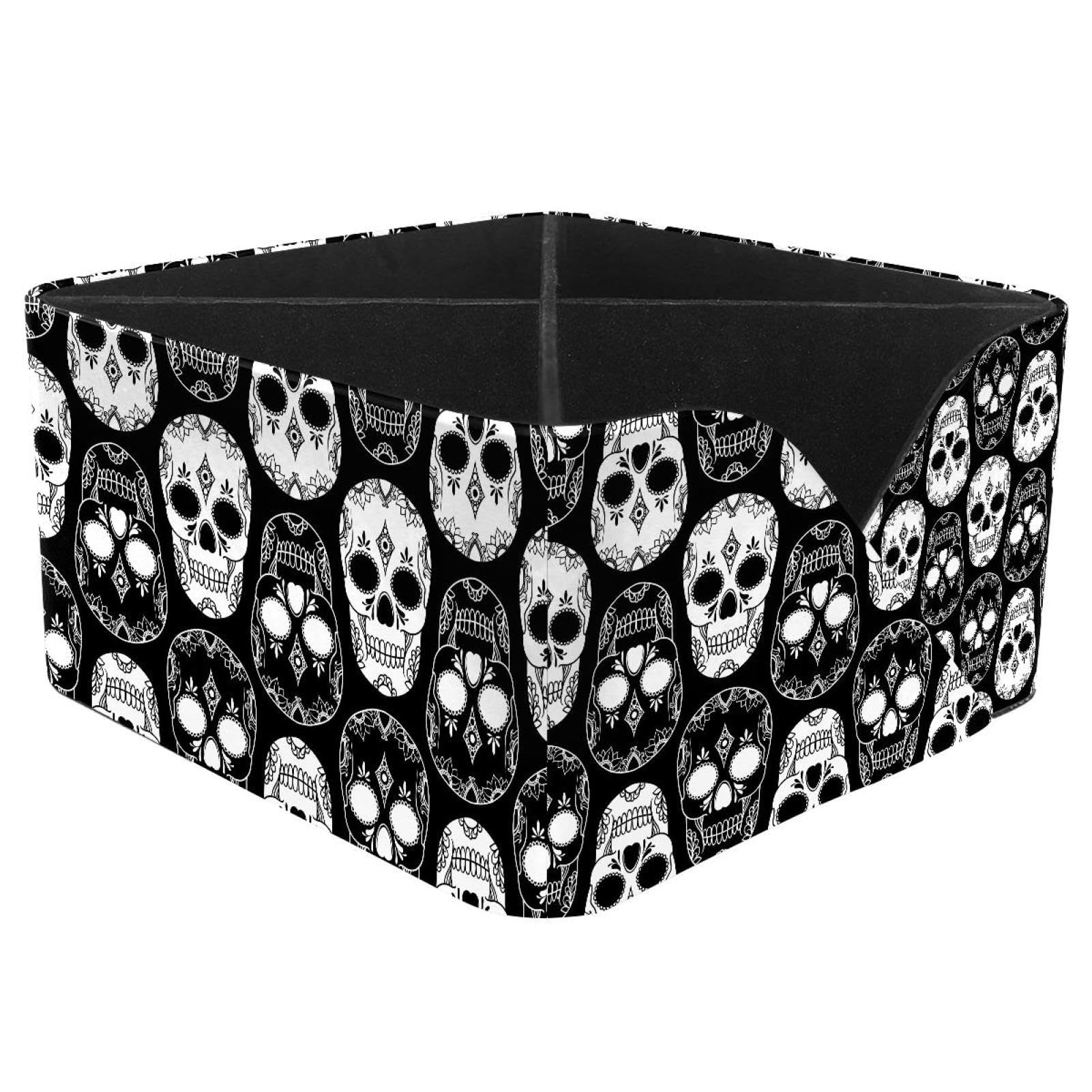 KengjuTesu Tribe Skull Sugar Floral Pattern Desktop Organizer Pen Holder, Rectangular Pencil Cup for Office, Study and Makeup Stations