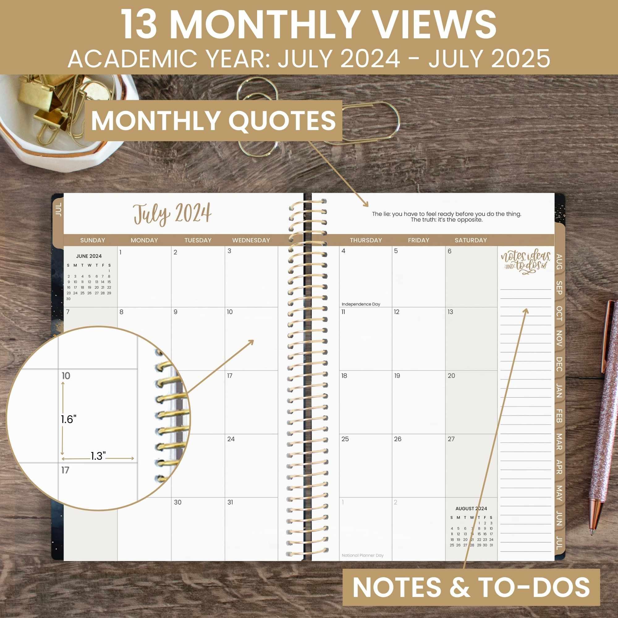 bloom daily planners Agenda del año académico 2024-2025 (julio de 2024 a julio de 2025) – 5.5 x 8.25 pulgadas – Agenda semanal/mensual con calcomanías y marcapáginas – Cielo de medianoche