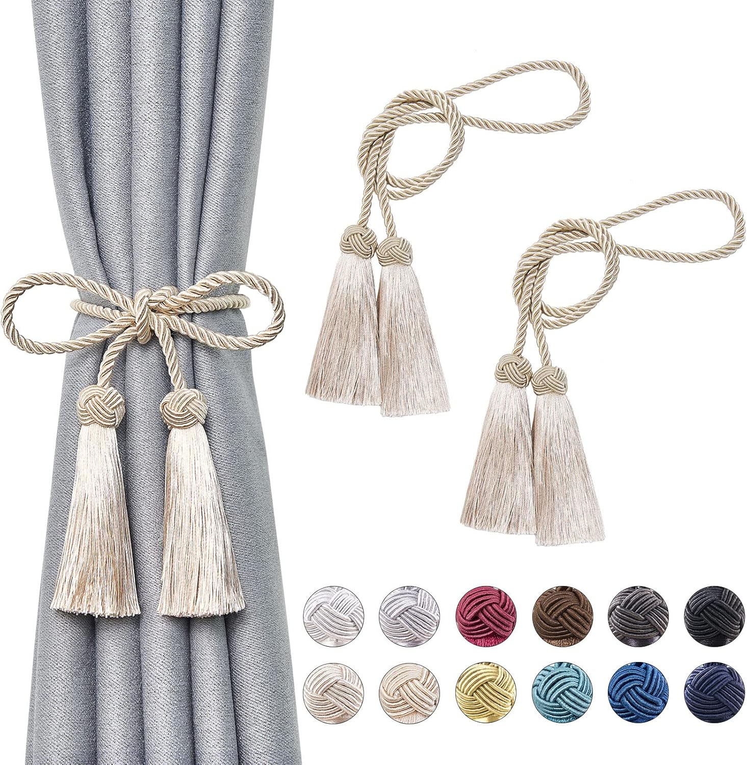 NICEEC 2 Pack DoubleEnded Tassel Curtain Tiebacks Handmade