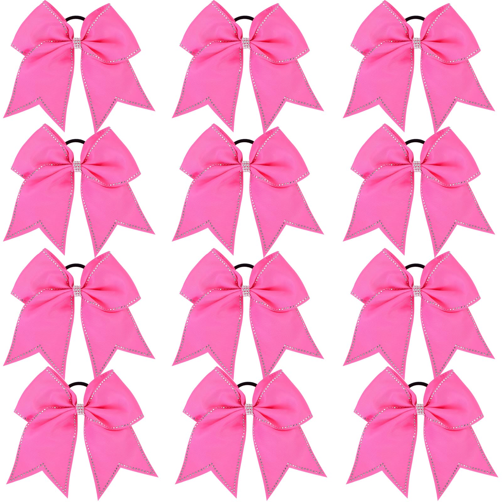 Lazos grandes con diamantes de imitación para el pelo, 12 lazos de animación con purpurina de 17,78 cm, soporte para cola de caballo para niñas, moños para animadoras, competiciones