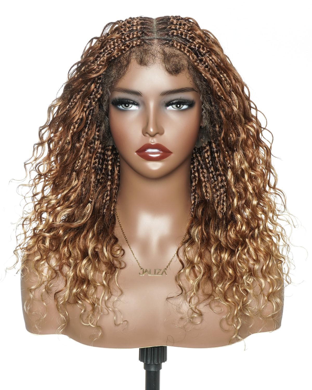 JALIZA 18" Knotless Boho Box Braided Wig 1B/30/27 Piano Color, HD Full Transparent Swiss Lace Wig with Human Hair Boho Curls for Black Women (Ombre blond 1B/30+