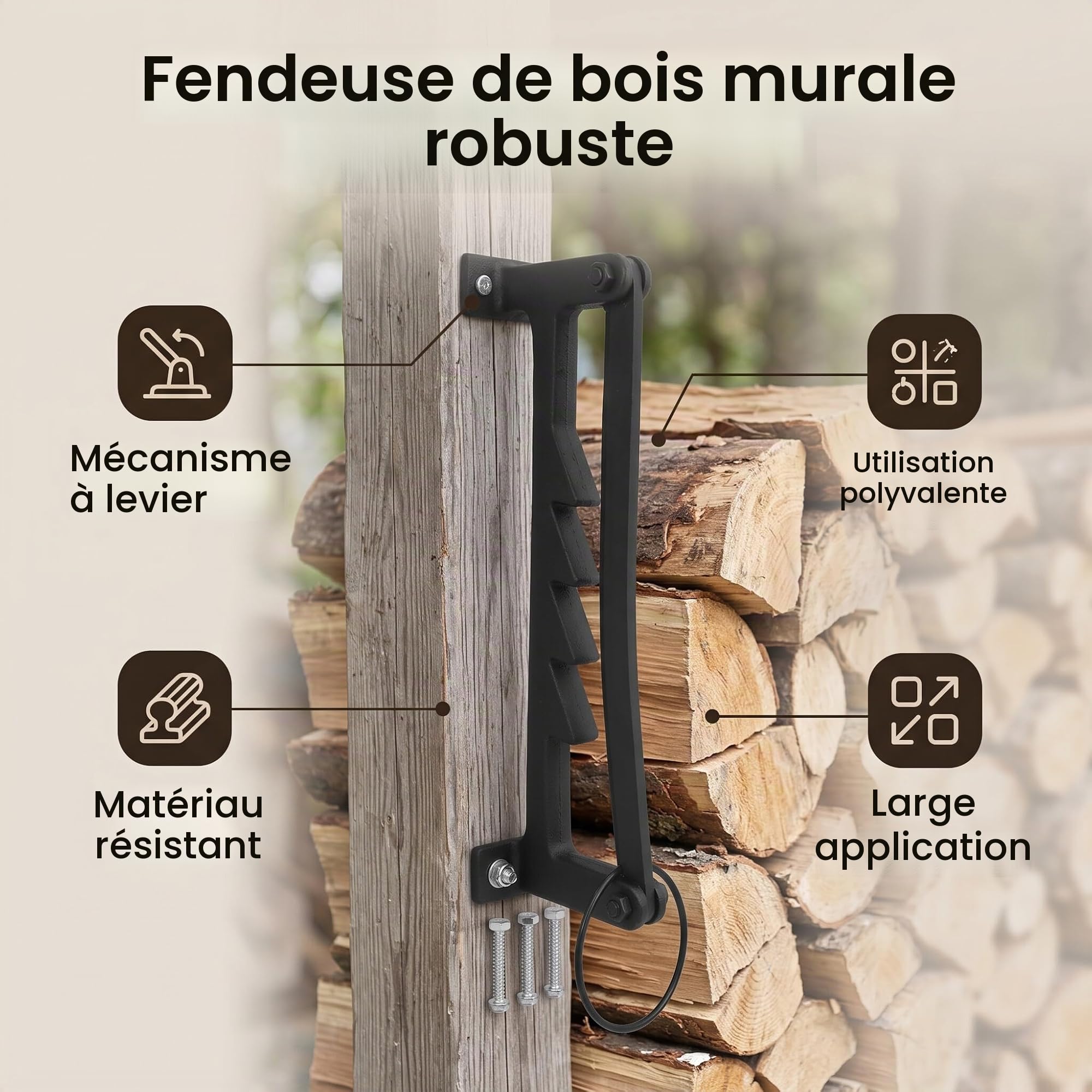 Fendeuse à Bois Murale, Fendeuse de Bûches Manuelle, Fendeuse de Bois de Chauffage Portable, pour Fendage Efficace du Bois de Taille Moyenne et Petite, Camping en Plein Air