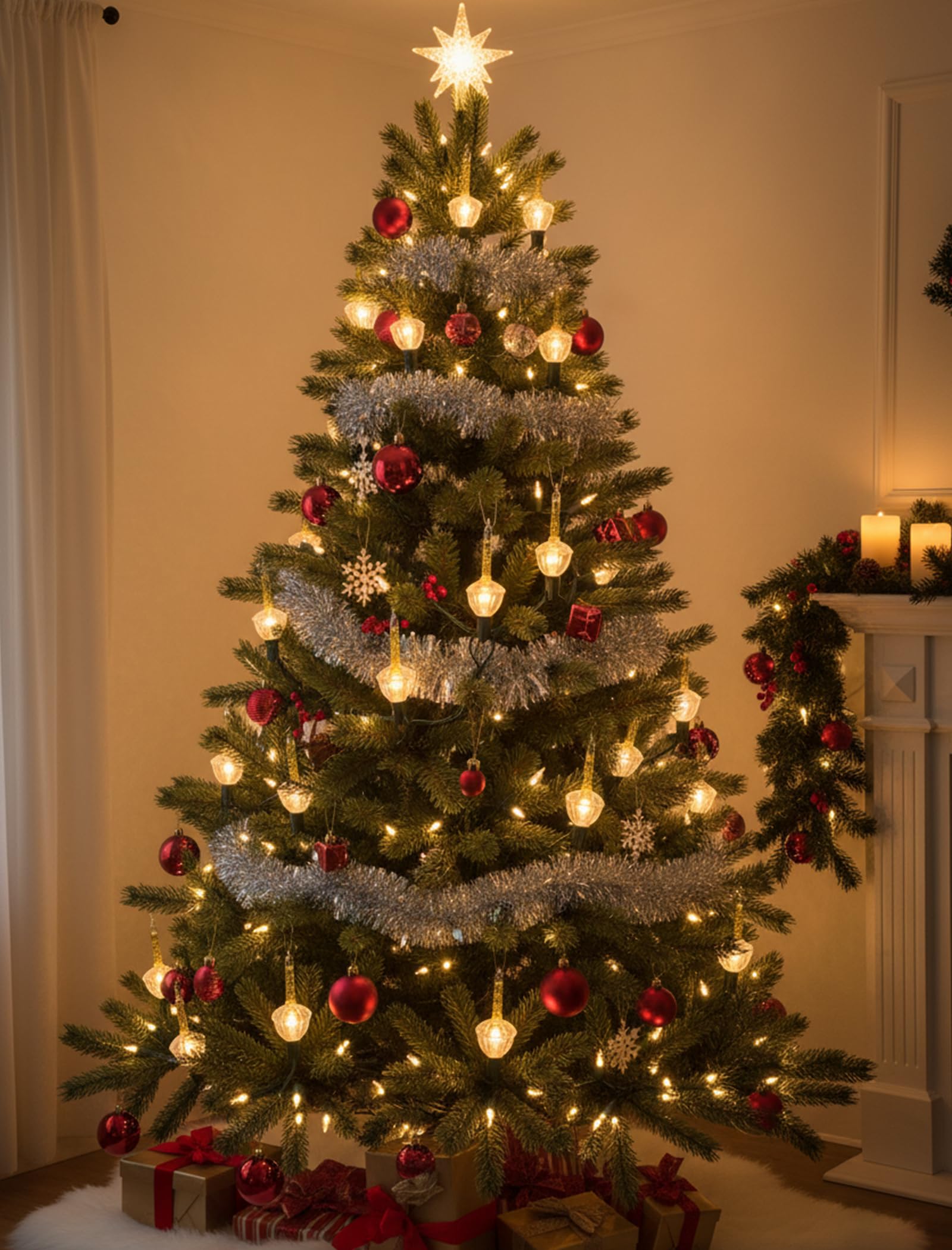 Luces de burbujas doradas de Navidad, tira de luces de burbujas vintage de 8.8 pies, 10 luces de burbujas transparentes con purpurina dorada (1 recambio), base C7/E12, luces de burbujas al aire libre