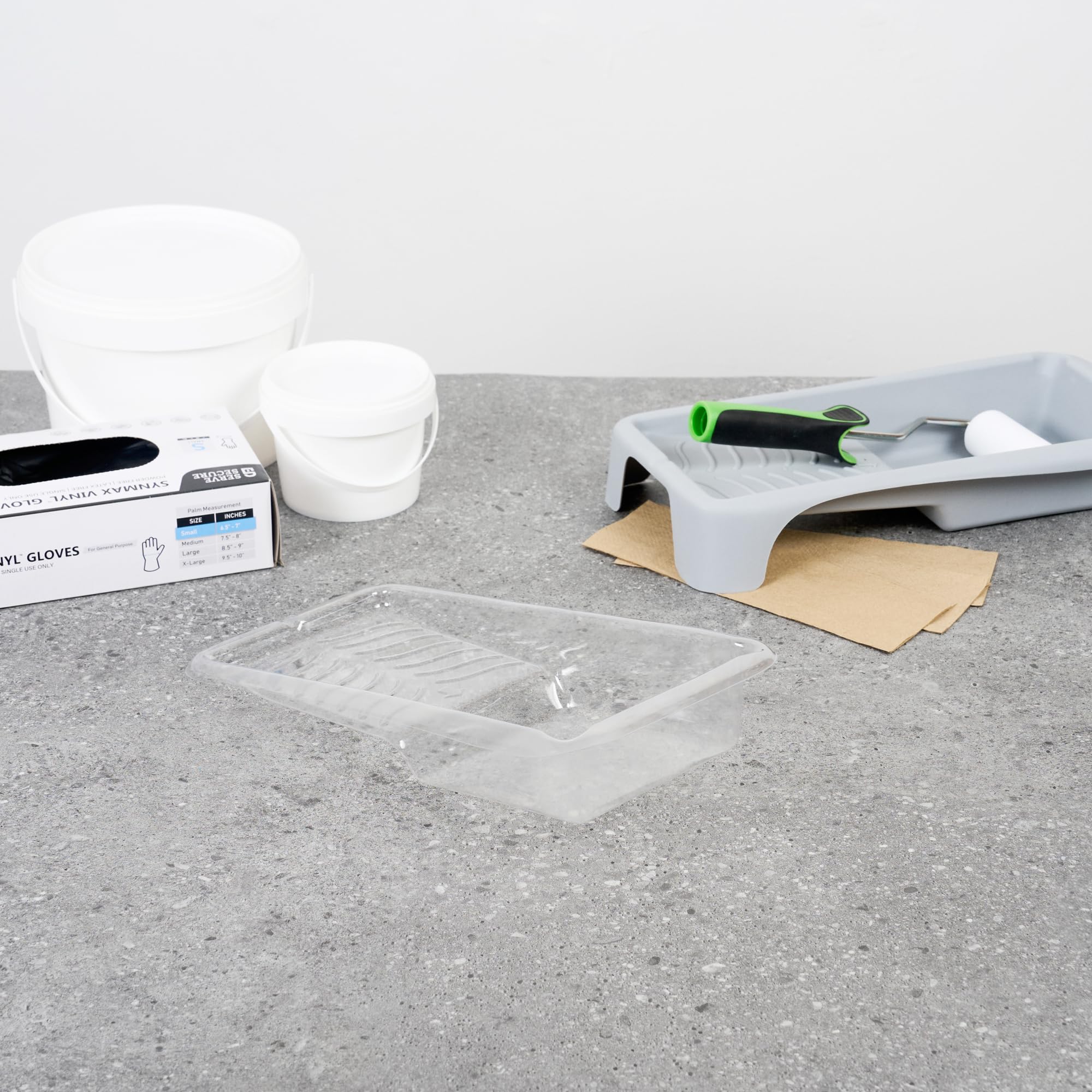 Restaurantware Paquete de 60 forros de bandeja de pintura, desechables, de 4 pulgadas, resistentes al desgarro, suministros de plástico transparente con textura para pintura de casa, retoques, bordes