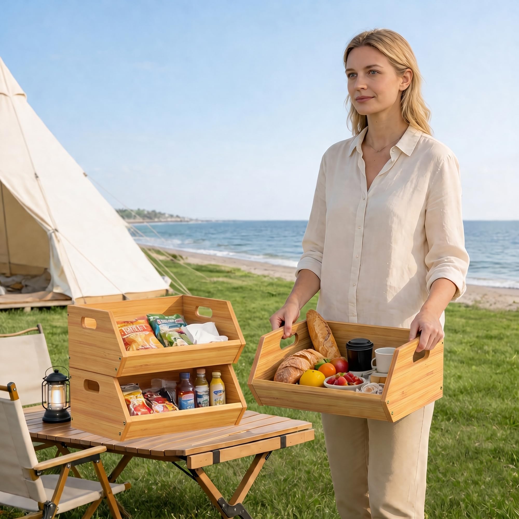 ADEL DREAM Panier à Fruits en Bambou à 3 Niveaux, Paniers Amovibles | 3 paniers séparés ou empilés, parfaits pour fruits, légumes, pain, snacks et objets du quotidien
