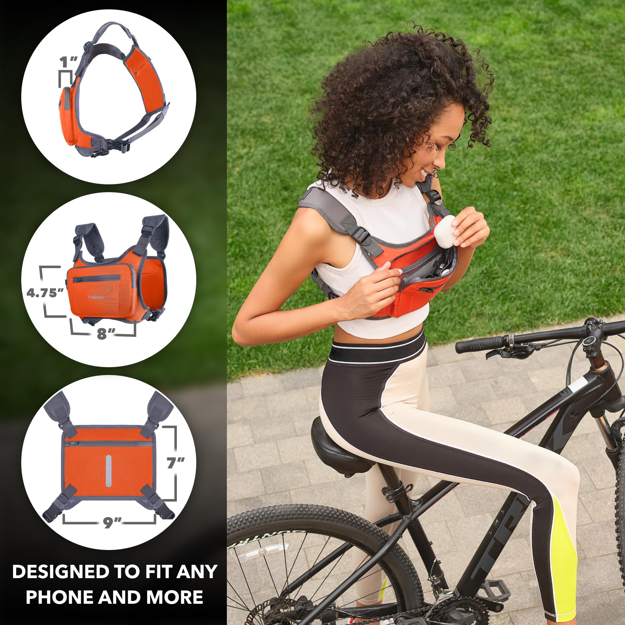 Trailoom Paquete de pecho para correr, chaleco reflectante, repelente al agua, soporte para teléfono, hombres y mujeres, bolsa de entrenamiento para corredores, ciclismo, bolsa EDC, portabebés