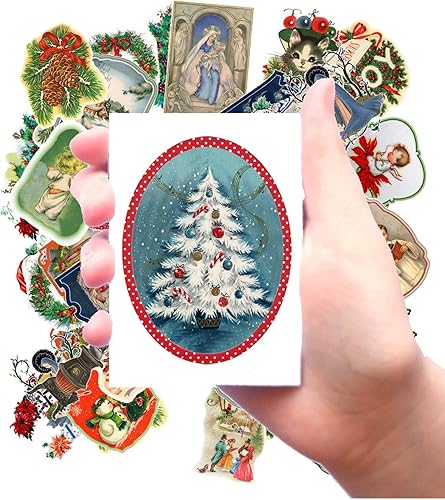 Calcomanías grandes (cada calcomanía de 2.5 x 3.5 pulgadas, paquete de 24 piezas) imágenes vintage de Navidad FLONZ, ilustraciones y dibujos