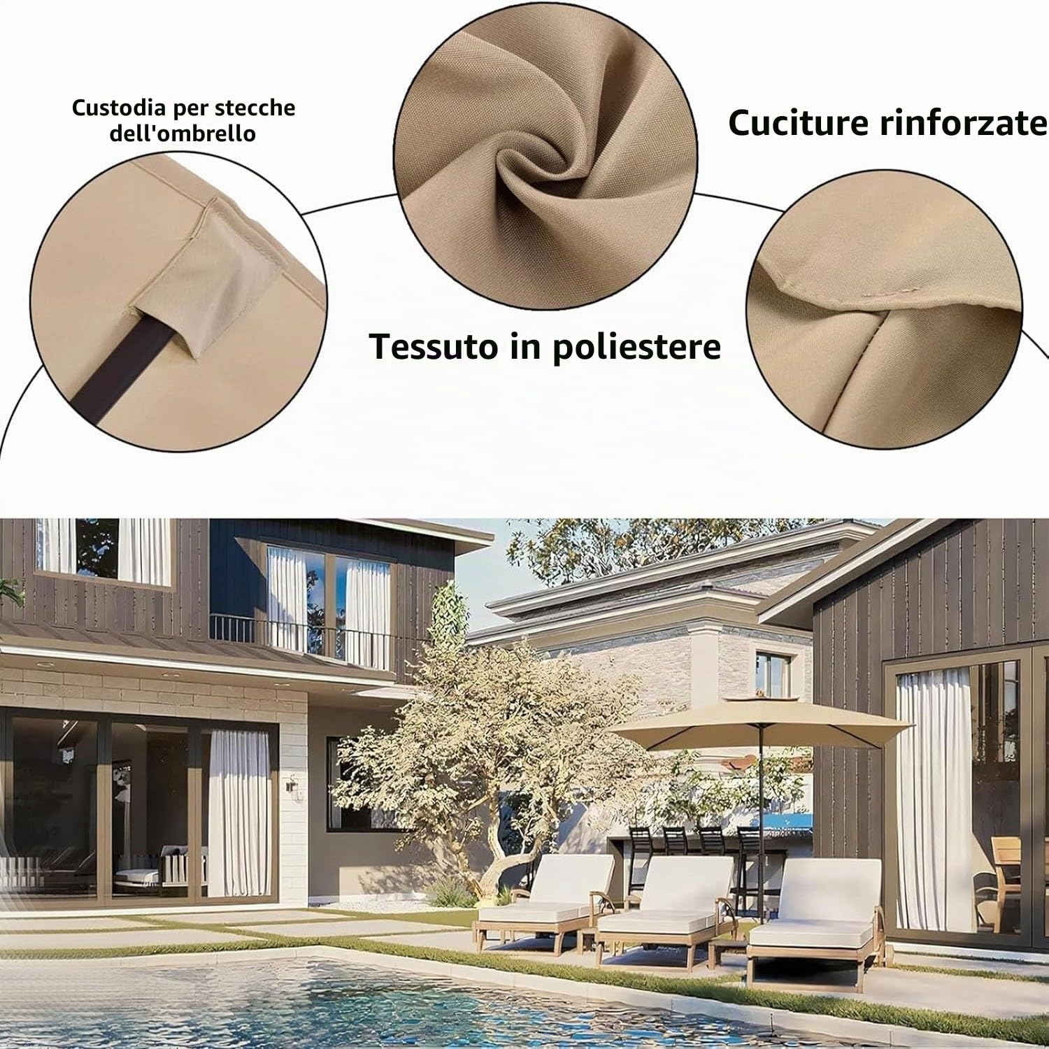 Telo Ricambio Ombrellone 3x3 3x2 2.5x2.5m，Rettangolare/Quadrato Copertura Di Ricambio Per Ombrellone da Giardino 4/6/8 Stecche，Impermeabile per Giardino Patio Balcone Spiaggia(B1,8Ribs: 270x270cm)