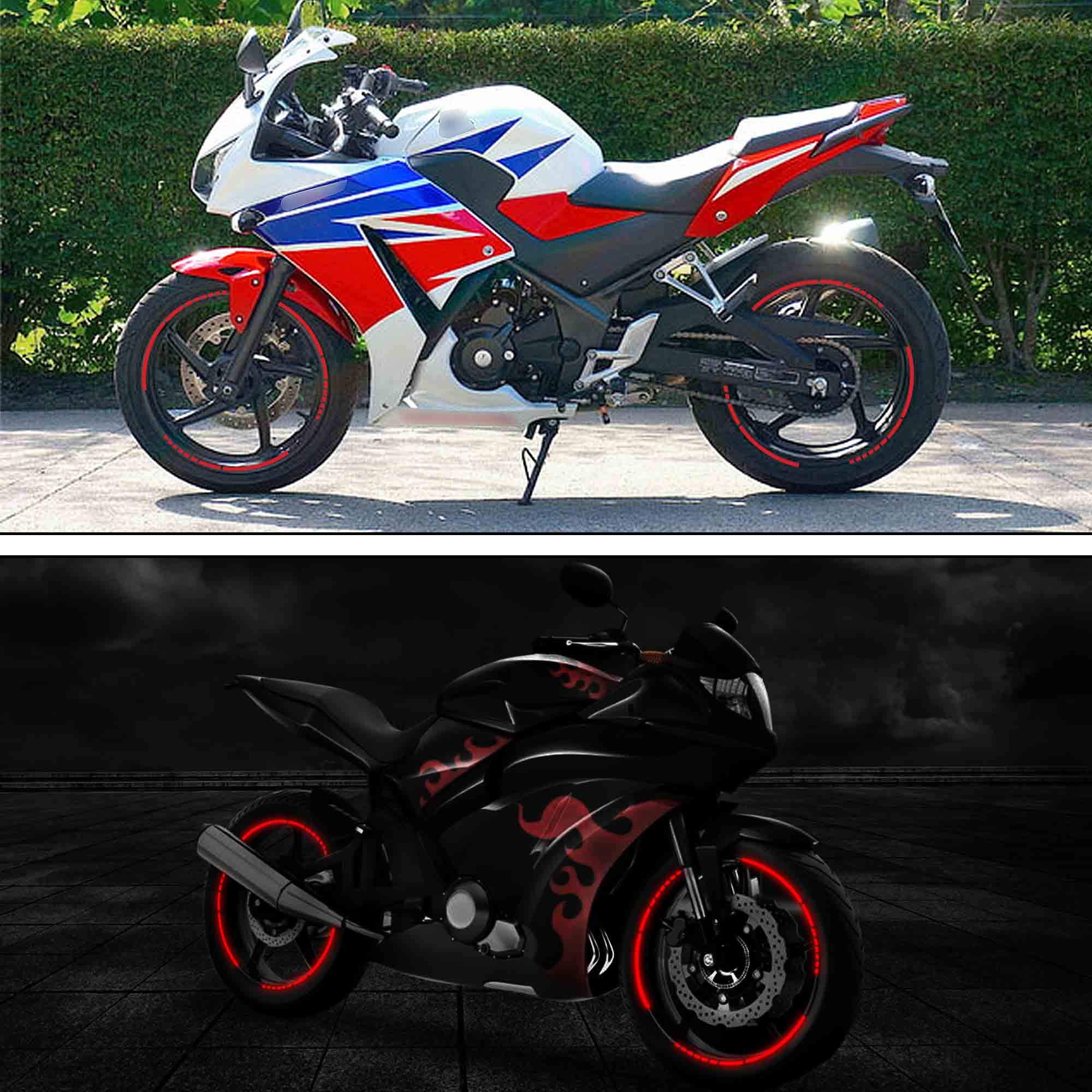 Allure Auto® 16" Reflective Wheel Rim Stripe Decal for Motorcycle Car Cycling Bike Bicycle Night Reflective Safety Decoration Stripe Rim Reflective Stickers DIY (Red) for Renault Kwid 3