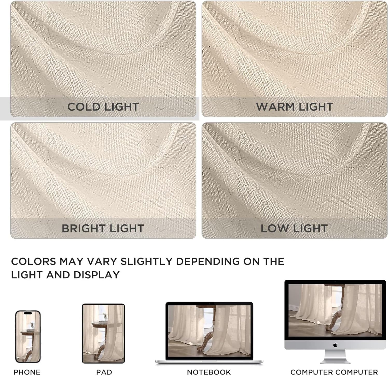 CUCRAF Natural Linen Semi Sheer Curtains 72 Inches Long, Light Filtering Farmhouse Curtains for Bedroom Living Room, 2 Panels Set Rod Pocket & Back Tab Window Drapes (52 x 84 Inch, Beige)