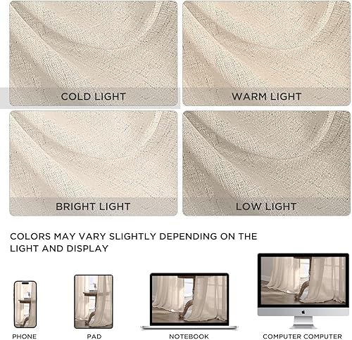 Miniatura 5 de CUCRAF Cortinas traslúcidas blancas bordadas geométricas de lino sintético con ojales, cortinas de ventana de gasa para sala de estar, dormitorio,