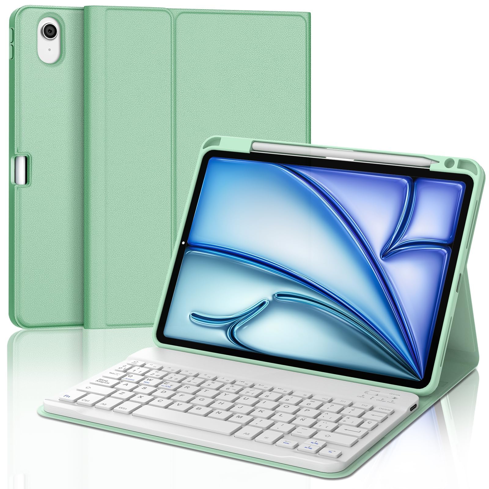 IVEOPPE Funda Teclado iPad Air 11 (M2 2024/M3 2025), Cover con Teclado Español Ñ Bluetooth Magnética Desmontable para iPad Air M2 2024/M3 2025 11 Pulgadas, Verde Hierba