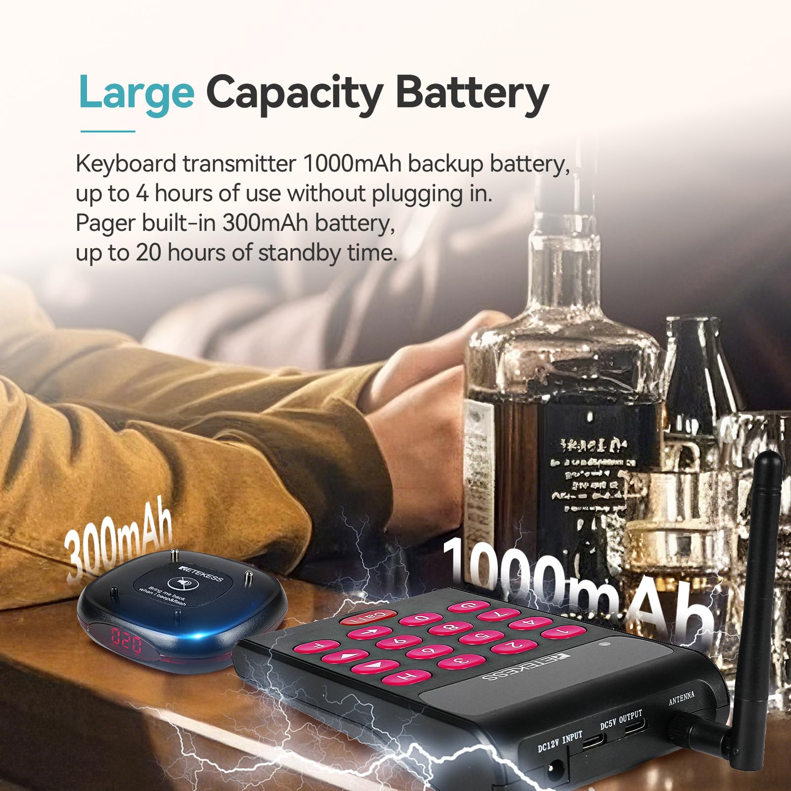 Retekess TD161 Cercapersone per Ristorante, 500M Pager Wireless, Tastiera Rimovibile, Facile da Configurare, 300 mAh 20H, Cercapersone Cliente per Zoo, Logistica, Pub (20 cercapersone)