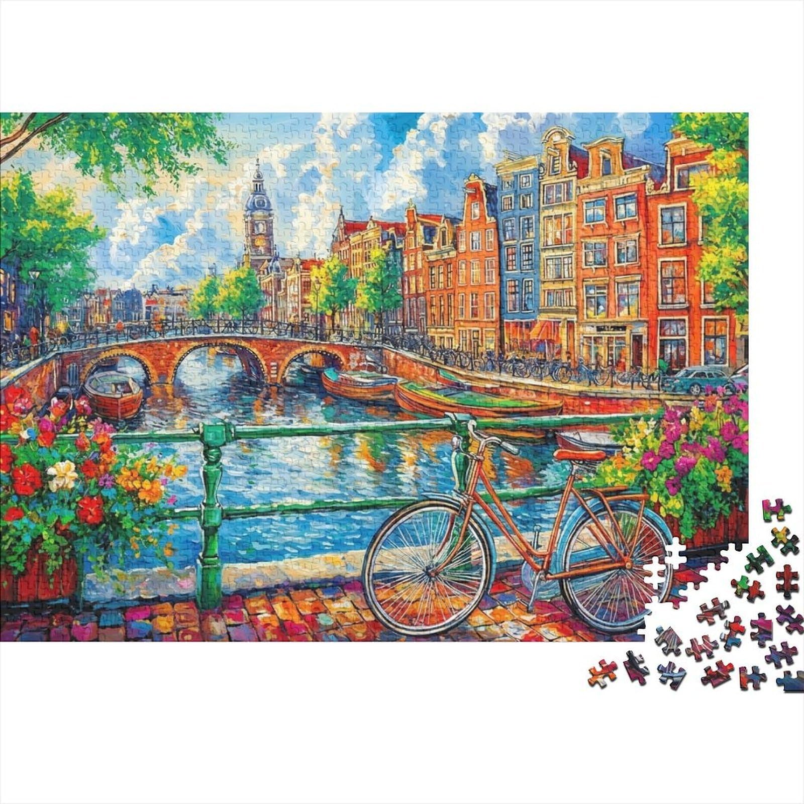 Amsterdam Riverside Scenery 1000 Piece Jigsaw Puzzle Paper for Adults Bridge View Puzzle Game for Family Relaxing Gift 70x50cm/1000pcs