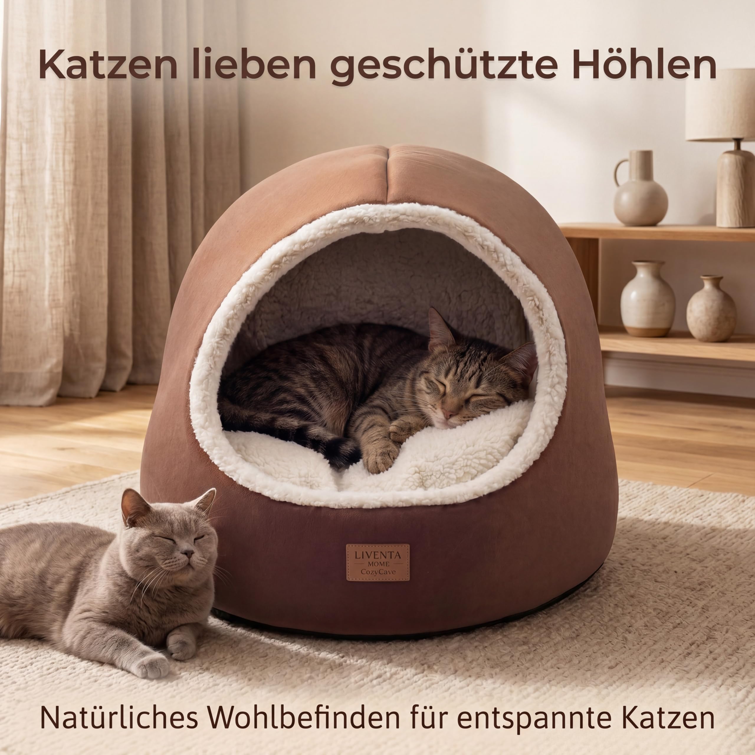 Katzenhöhle 45x45x45 cm – Katzenbett und Katzenhaus mit waschbarem Kissen | Katzenzelt und Katzenhaus Indoor zum Kuscheln mit waschbarem Innenkissen