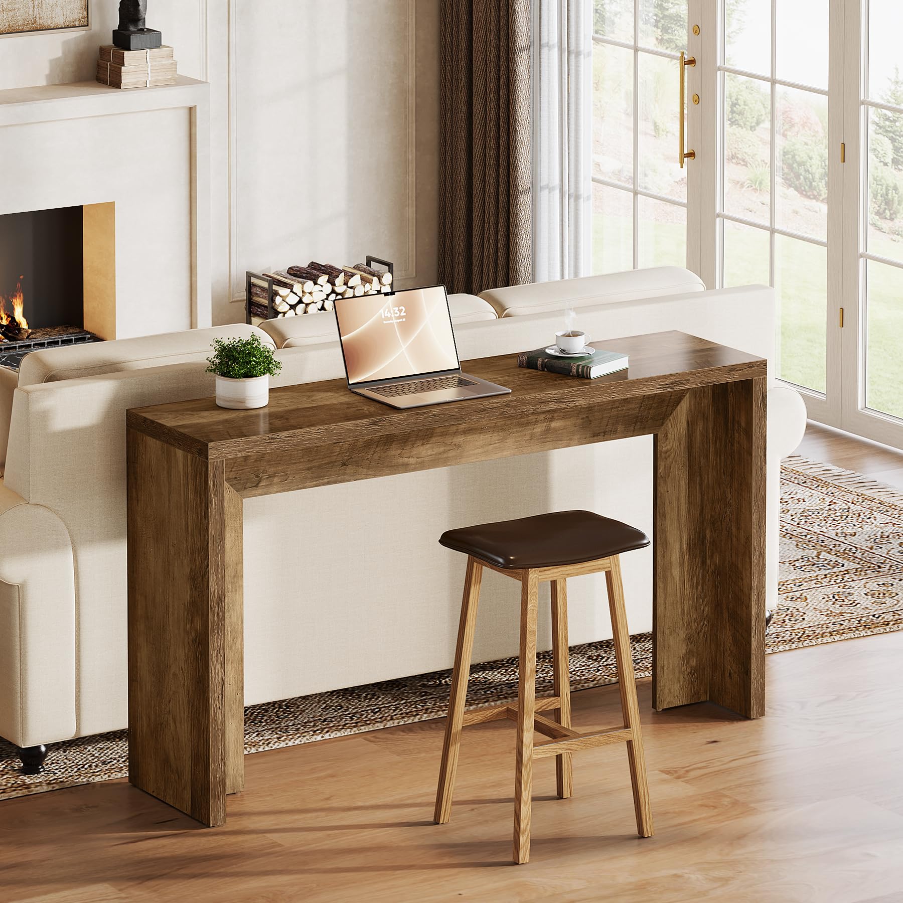 Tribesigns Tavolo consolle da fattoria da 140 cm con contenitore, tavolo da divano in legno marrone rustico per ingresso, ingresso, corridoio, soggiorno, facile da montare