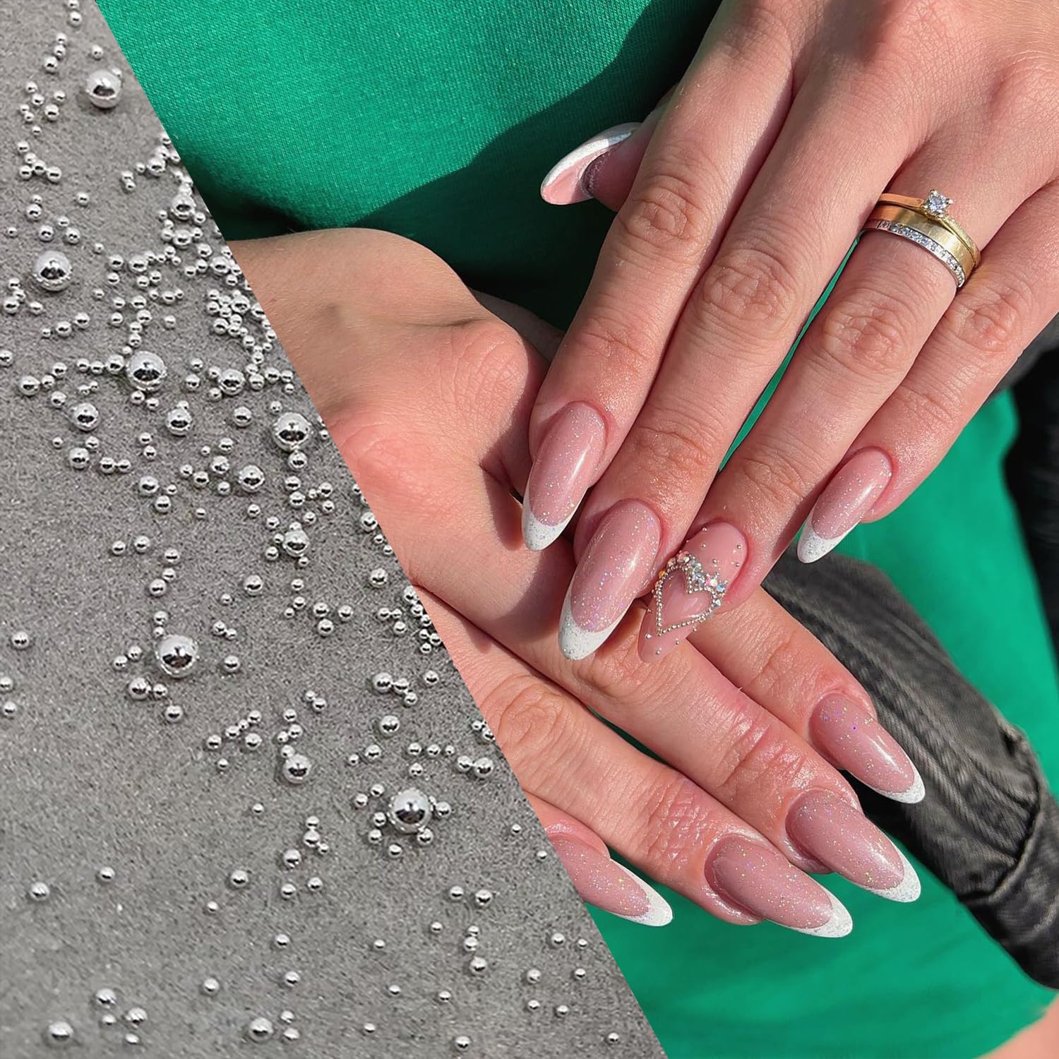 Mini koraliki do paznokci, 1-3 mm, metalowe koraliki kawiorowe, srebrne i złote, koraliki do zdobienia paznokci, mikrokawior do paznokci, cyrkonie do dekoracji manicure