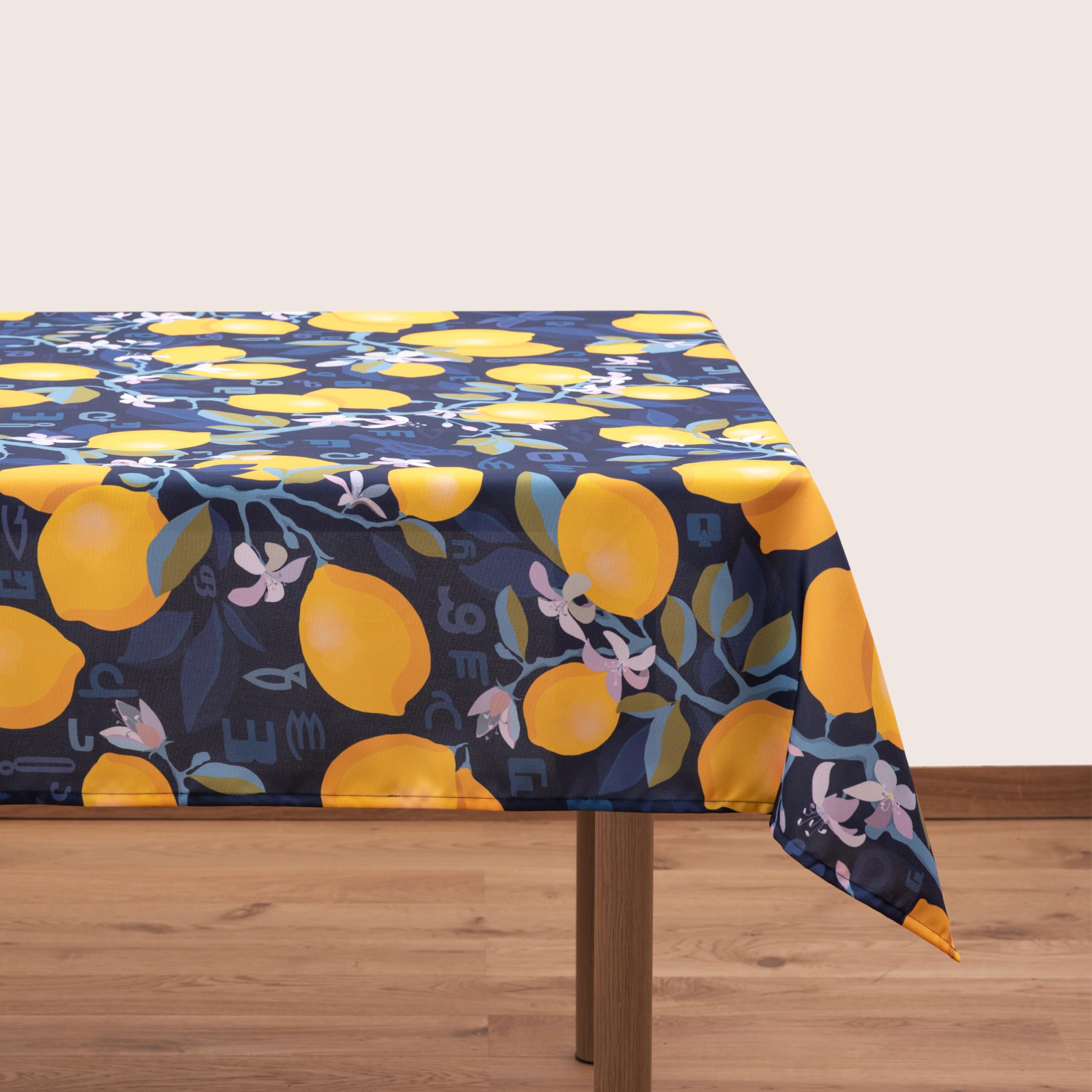 BlueTabla Lemon Rectangle Tablecloth, Yellow & Green, Non-Iron, 83 x 55 Inch — image 1