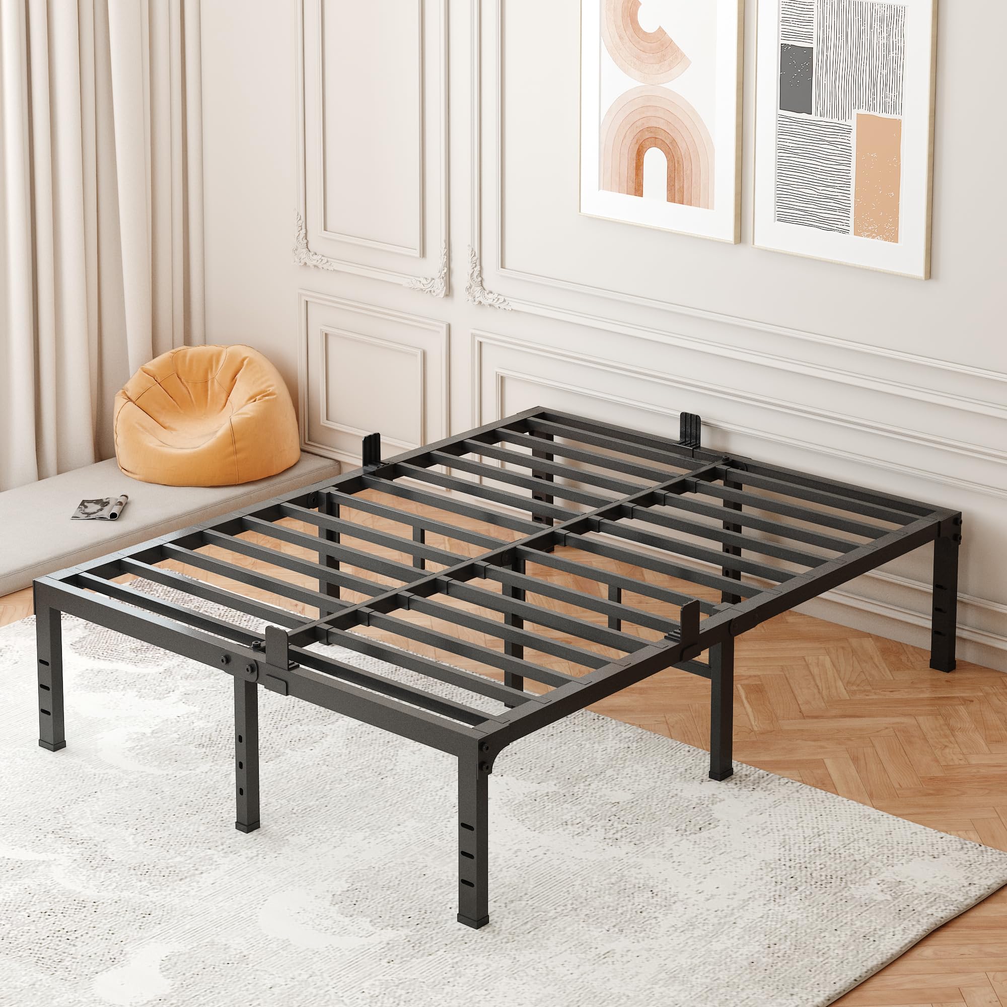 Photo 1 of FUIOBYVV King Bed Frames,18 Inch Heavy Duty Metal Platform Bed Frame King Size Support Up to 3500 lbs with Headboard Compatible,No Box Spring Needed,Steel Slat Support,Noise Free,Easy Assembly
