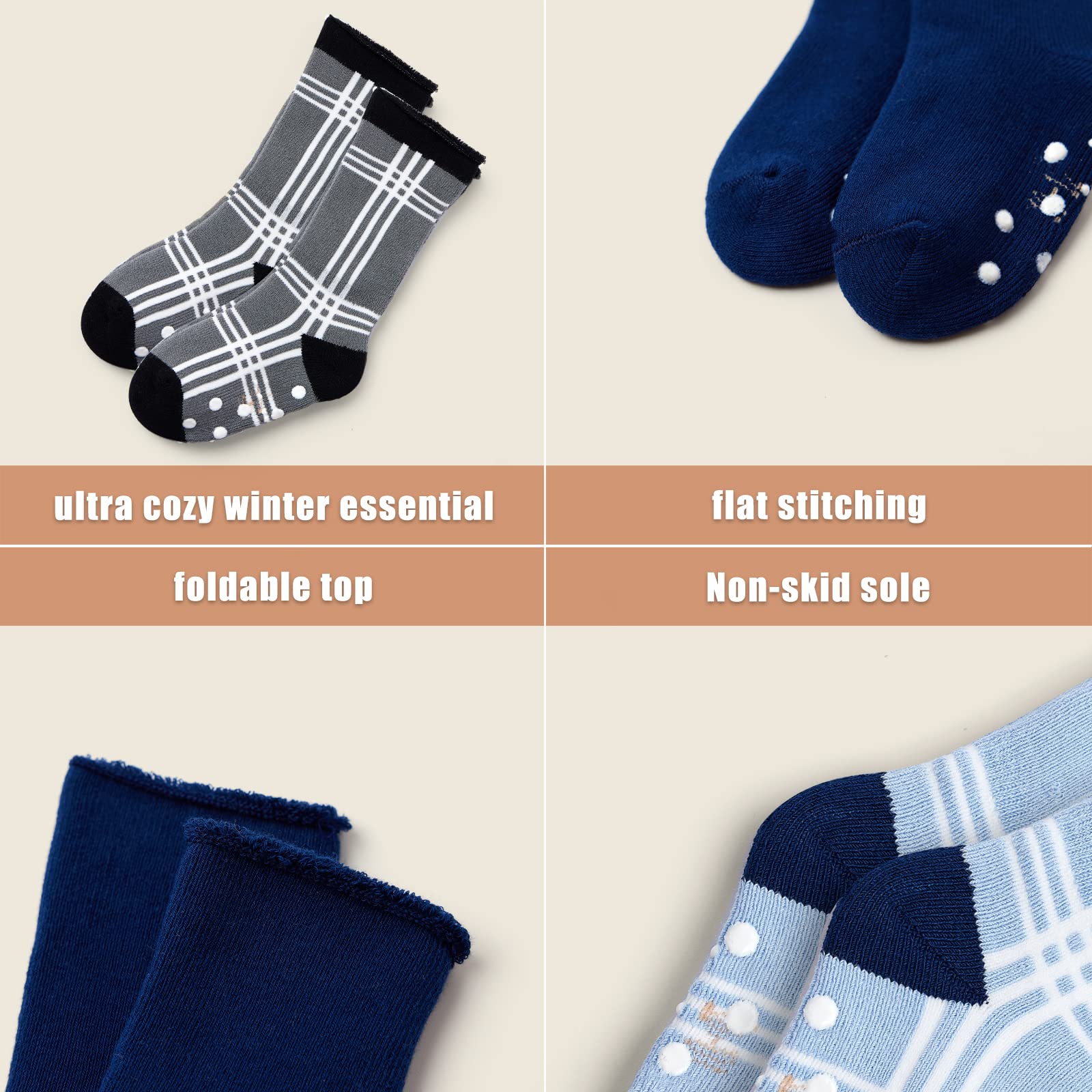 Calcetines antideslizantes para bebé, calcetines gruesos para invierno, calcetines cálidos con apretones para bebé, calcetines de algodón, paquete múltiple de 6 pares
