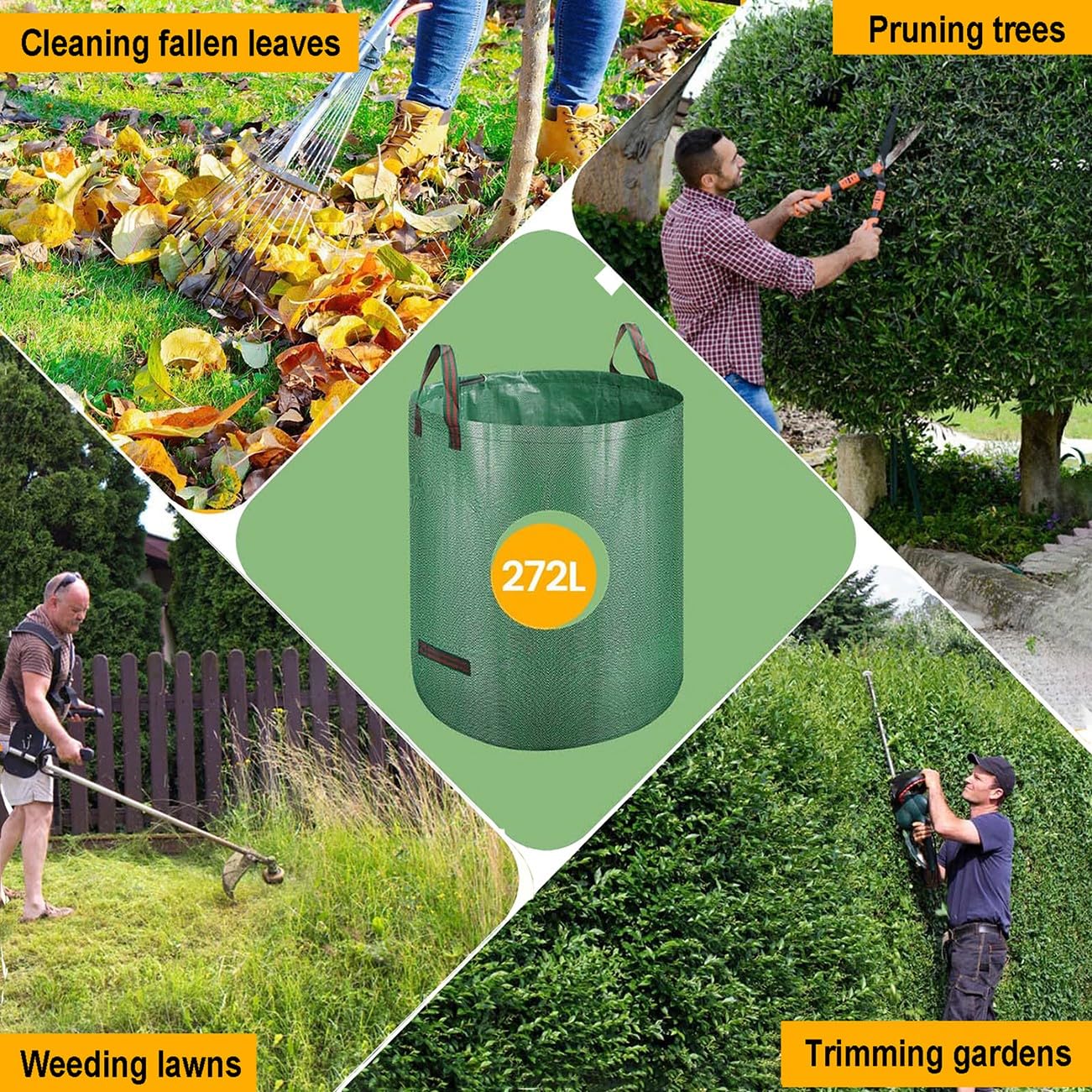 3X Sacs de Jardin Indéchirables,300L Sac Jardinage Déchets,Autoportant Big Bag avec Poignées,Étanche,Pliable et Réutilisable,Sac Végétaux Jardin(4pcs with Cover,67x84cm)