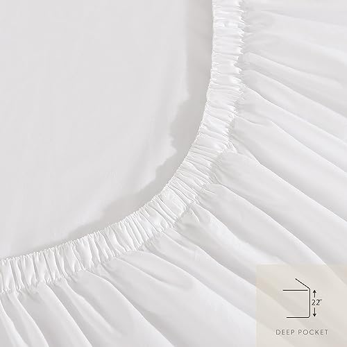 Miniatura 6 de Laura Ashley - Juego de sábanas tamaño King, juego de ropa de cama de percal de algodón, decoración del hogar (blanco liso, King)