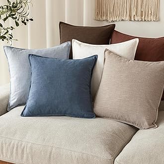 Foindtower Pack of 2, Decorative Linen Soild Throw Pillow Covers Soft Accent Euro Cushion Case Farmhouse Neutral Pillowcase for Chair Couch Sofa Bedroom Living Room Home Decor 18 x 18 Inch Dark Blue