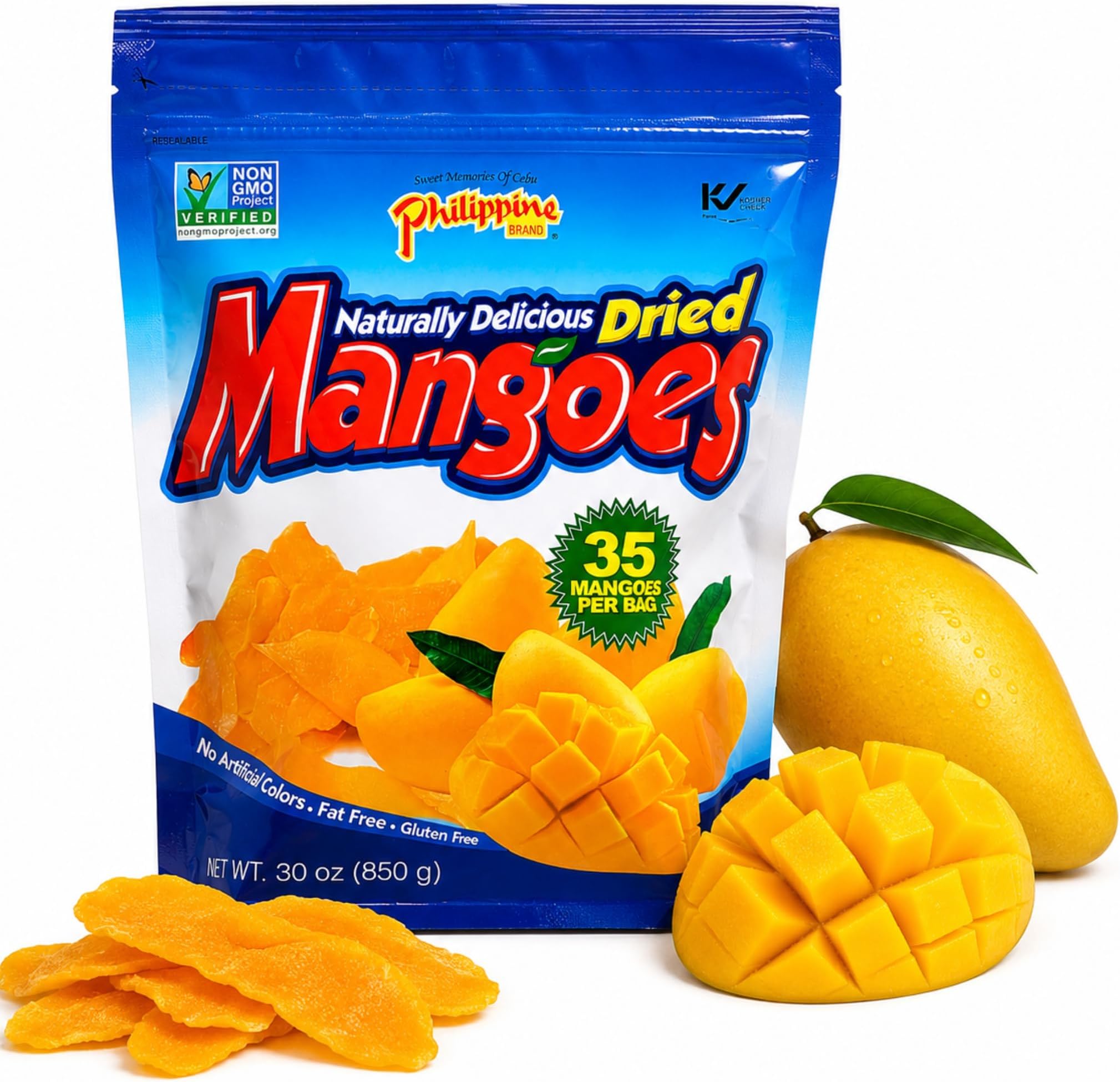 Philippine Dried Mangoes - Premium Cebu Dried Mango Slices from Philippines, Sweetened Dried Fruit Snack Packs, Bulk 30oz