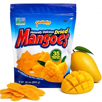 Philippine Dried Mangoes - Premium Cebu Dried Mango Slices from Philippines, Sweetened Dried Fruit Snack Packs, Bulk 30oz