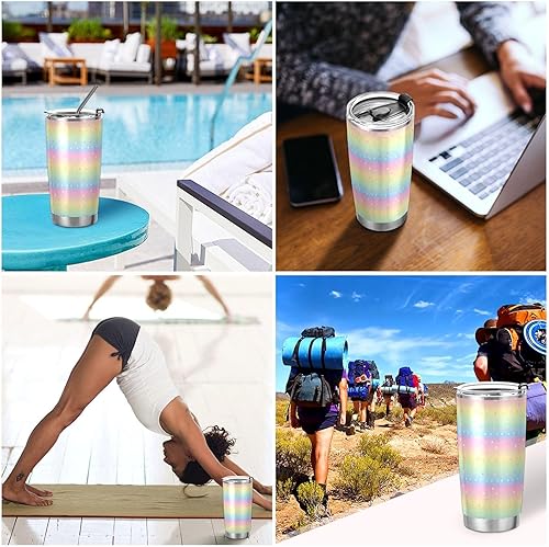 Miniatura 7 de Trendy Polka Dot Rainbow Peach Blue Stainless Steel straw, vacuum insulated water bottle with Straw Leak Resistant Flip coffee mug for coffee safe