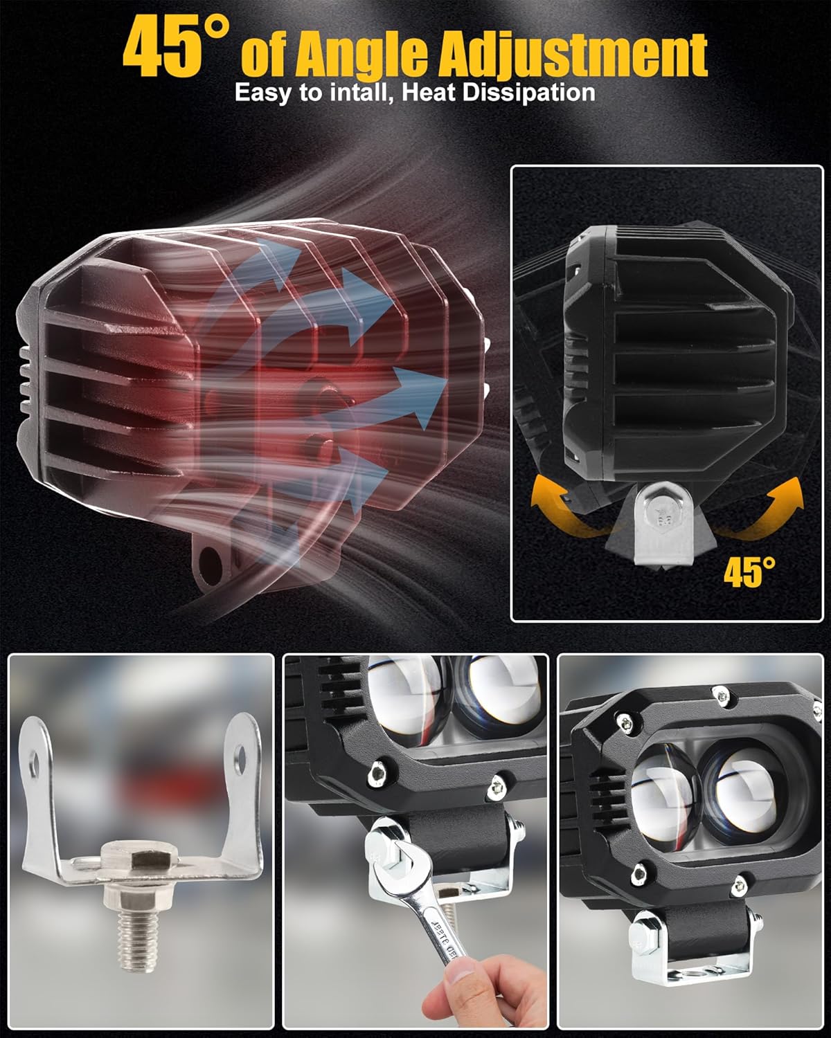 4 Inch LED Pod Lights, 48W Square Offroad Driving Lights Super Bright 120° White Spotlight Combo Beam LED Auxiliary Light Bar with Wiring Harness Kit for Motorcycle Jeep Wrangler Truck Pickup ATV UTV