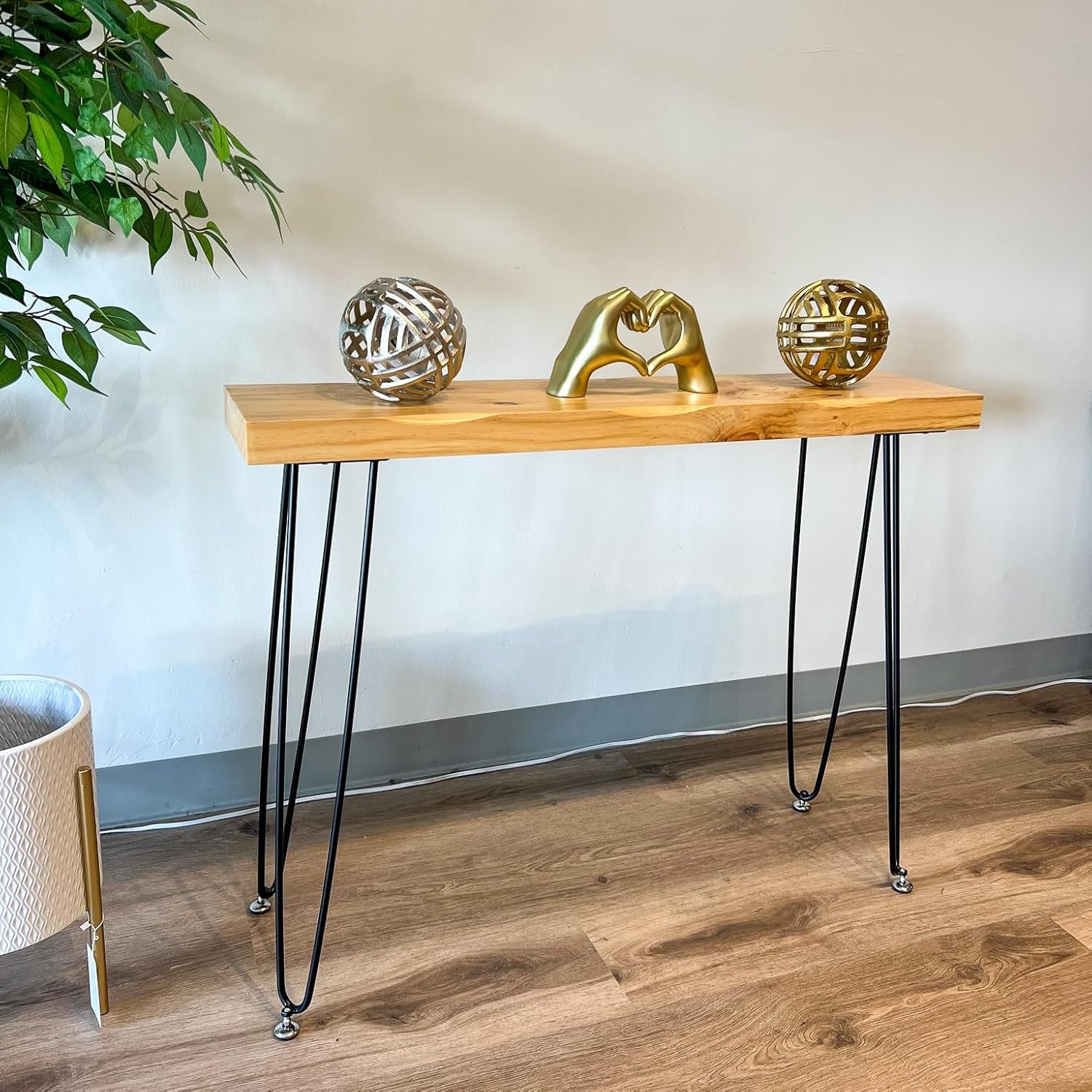 Kirpi Entryway Console Table Solid Wood, Narrow Sofa Table Midcentury Modern Live Edge, 40-inch Rustic Wood Hallway Table, Entry Table Farmhouse, Behind The Couch Desk Hairpin Legs (Natural Wood)