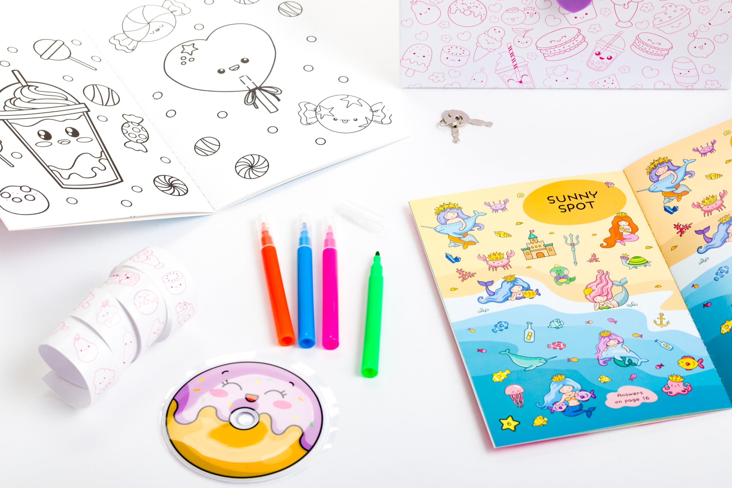 Bookoli, Colour and Keep Kawaii Activity Box, Colouring Kit with 2 Activity Books, 4 Mini Felt-Tip Pens, 25 Stickers - Image 3
