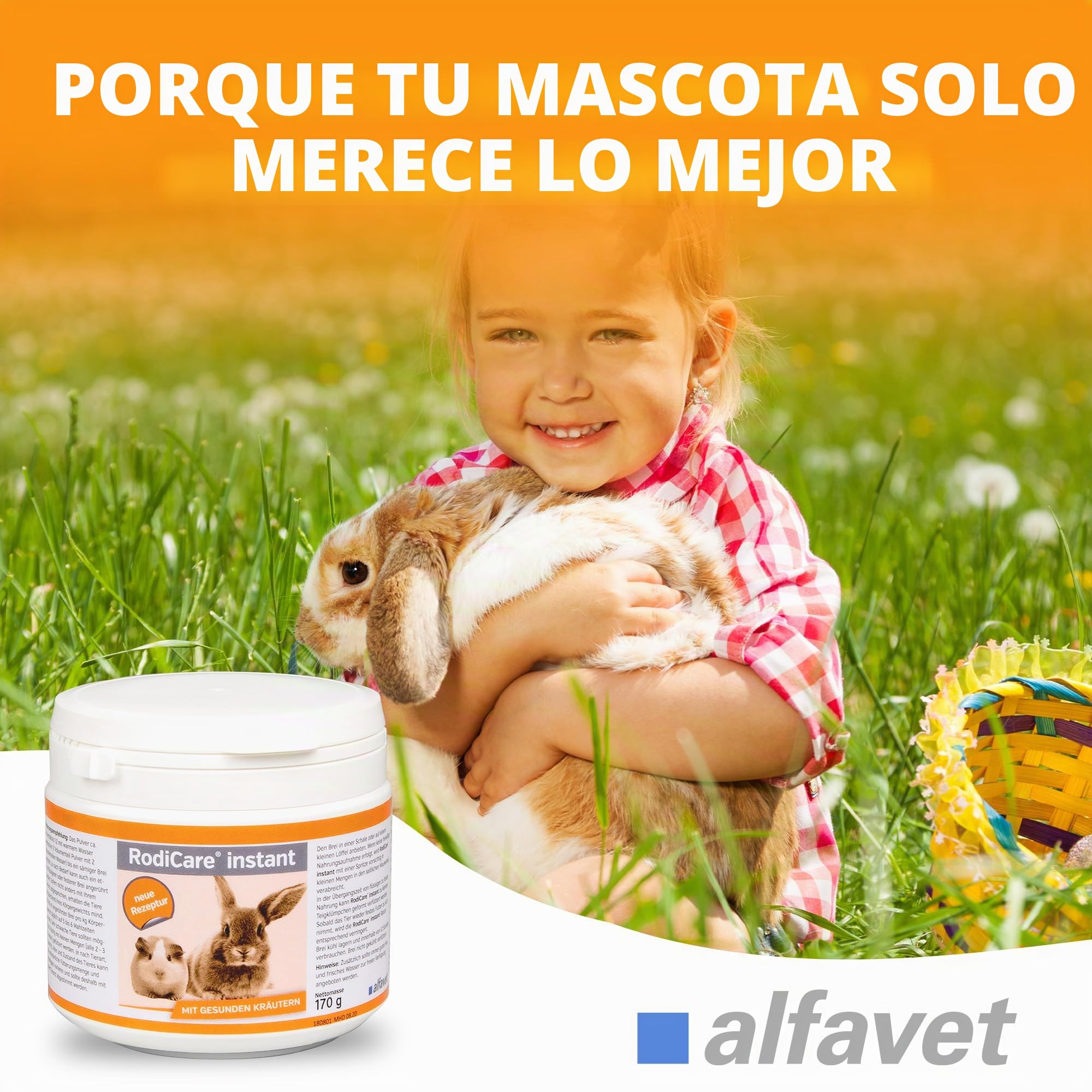 Alfavet RodiCare Instant - pienso Completo con Hierbas saludables para Conejos Enanos, cobayas y pequeños roedores debilitados y con Poco apetito - 2 kg