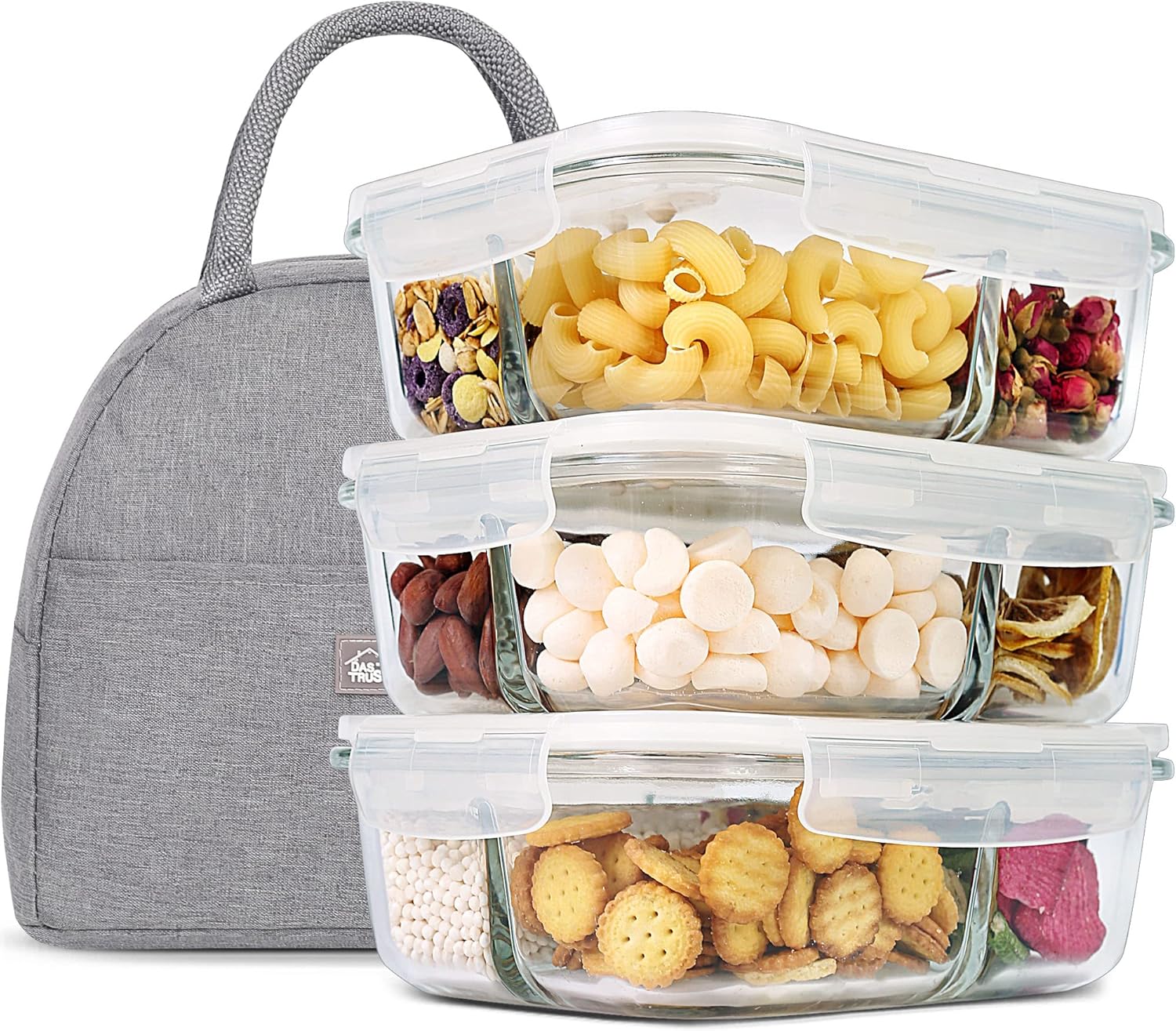 3 Pack 36oz Bento Box Meal Prep Glass Containers 3 Compartments with