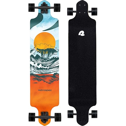 Retrospec Tidal Drop Down Longboard - 41" Extra Wide Stable Deck, 9-Ply Canadian Maple, ABEC-9 Bearings, 85A PU Wheels, Reverse Kingpin Trucks for Cruising & Downhill