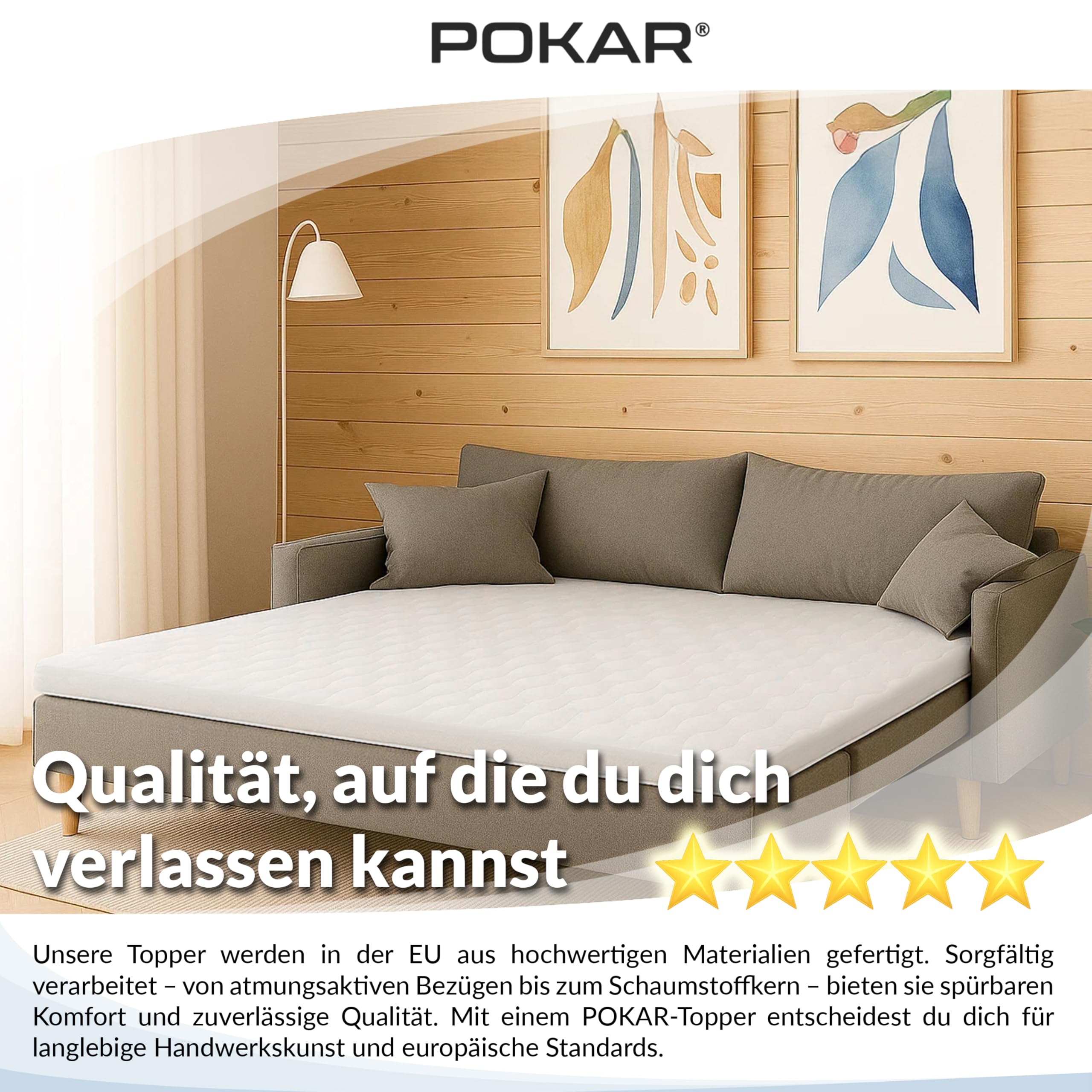 POKAR Matratzentopper 120x190 cm Kaltschaum | 5 cm orthopädischer Topper für Matratzen, Boxspringbetten | atmungsaktive Matratzenauflage, hypoallergen & waschbar bis 60 °C | für besseren Schlafkomfort