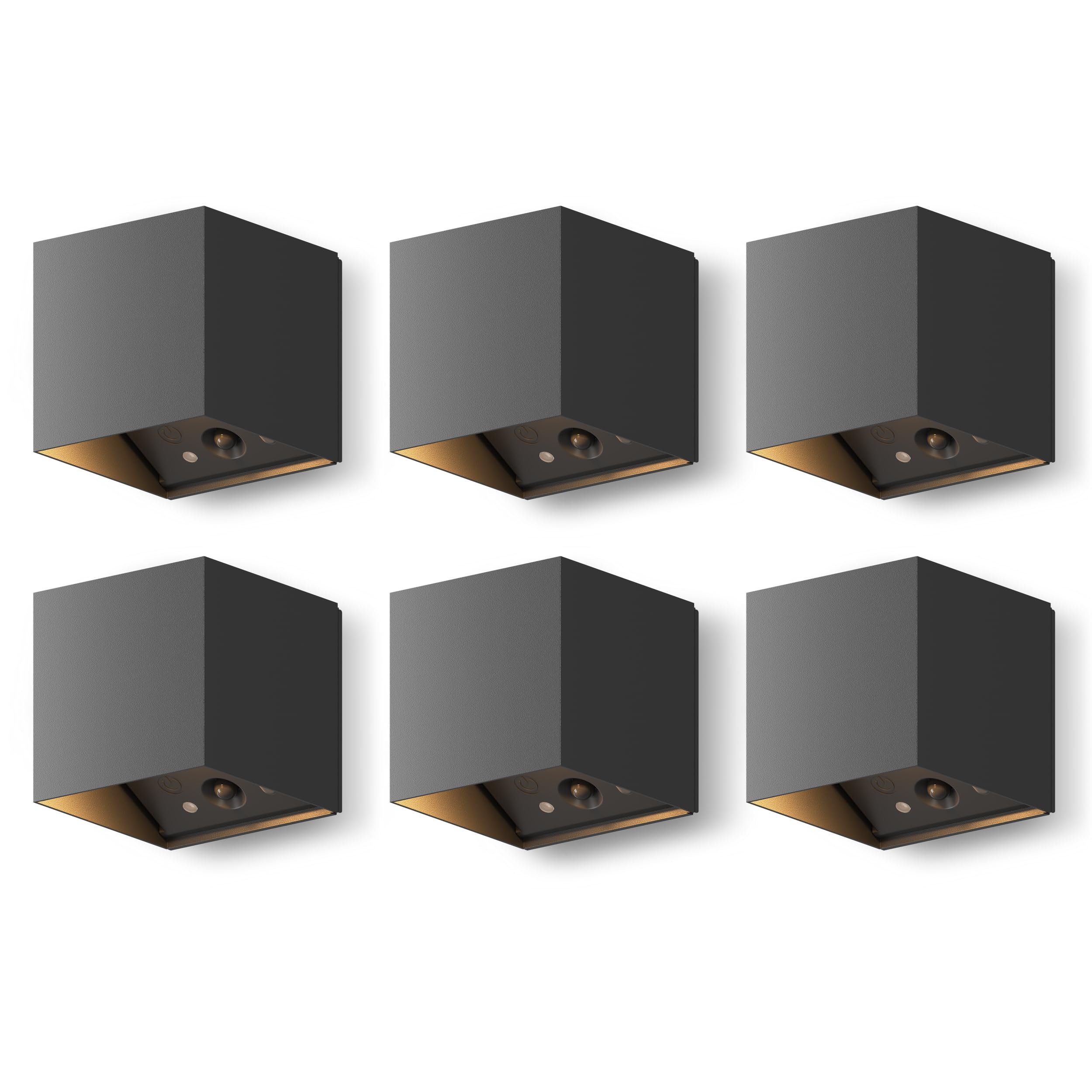 CALEX - Falerna Rechargeable Outdoor Wall Light, 6-Pack, Battery Operated Lamp, Up & Down Lighting, IP44 Waterproof, Dimmable, Black
