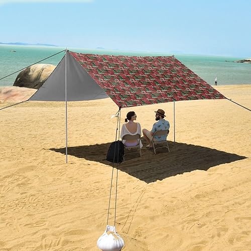 Miniatura 7 de Christmas Red Green Plaid Trees Wishes Easy Setup Beach Tent & Canopy for Backyard and Camping UPF50 Shade Sun Shelter with Sand Shovel, Sandbags