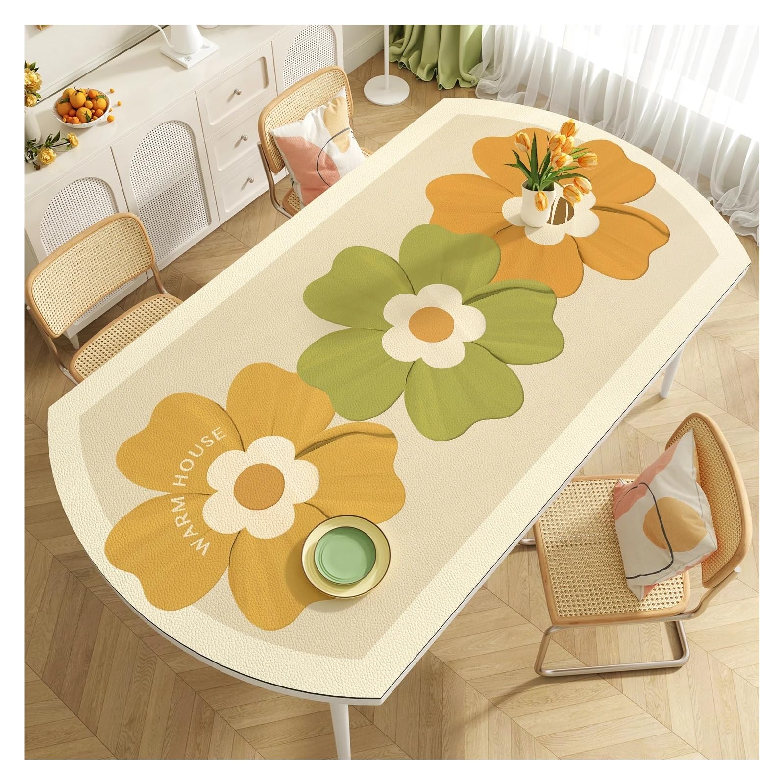 Tappetino da scrivania in pelle, tovaglia ovale floreale, tavolo da pranzo antiscottatura resistente all'olio e impermeabile(Color 5,80 * 130cm)
